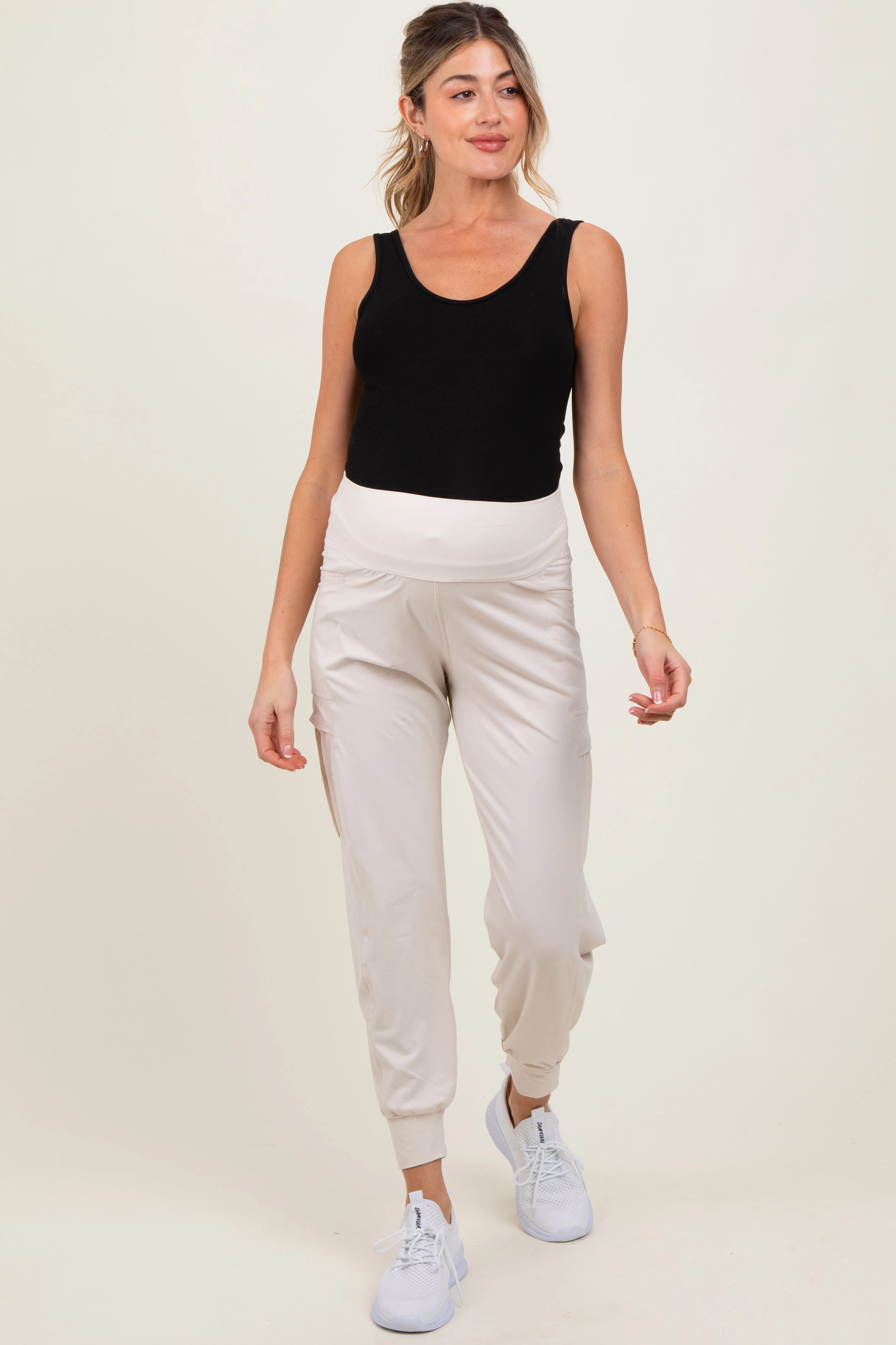 Cream Cargo Pocket Maternity Jogger Pants sold by Pinkblush product image thumbnail 2