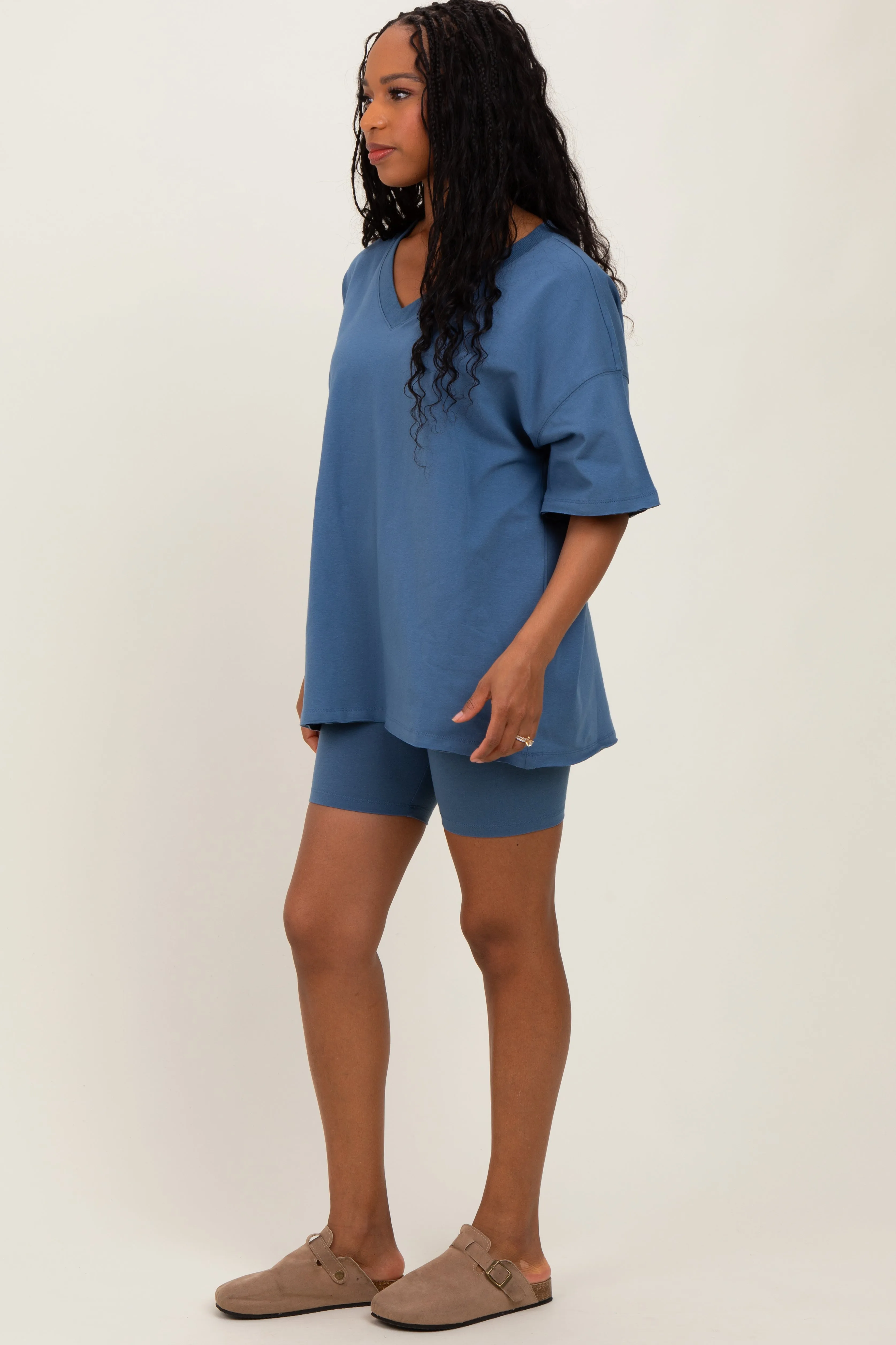 Blue Oversized V-Neck Biker Short Set sold by Pinkblush product image thumbnail 3