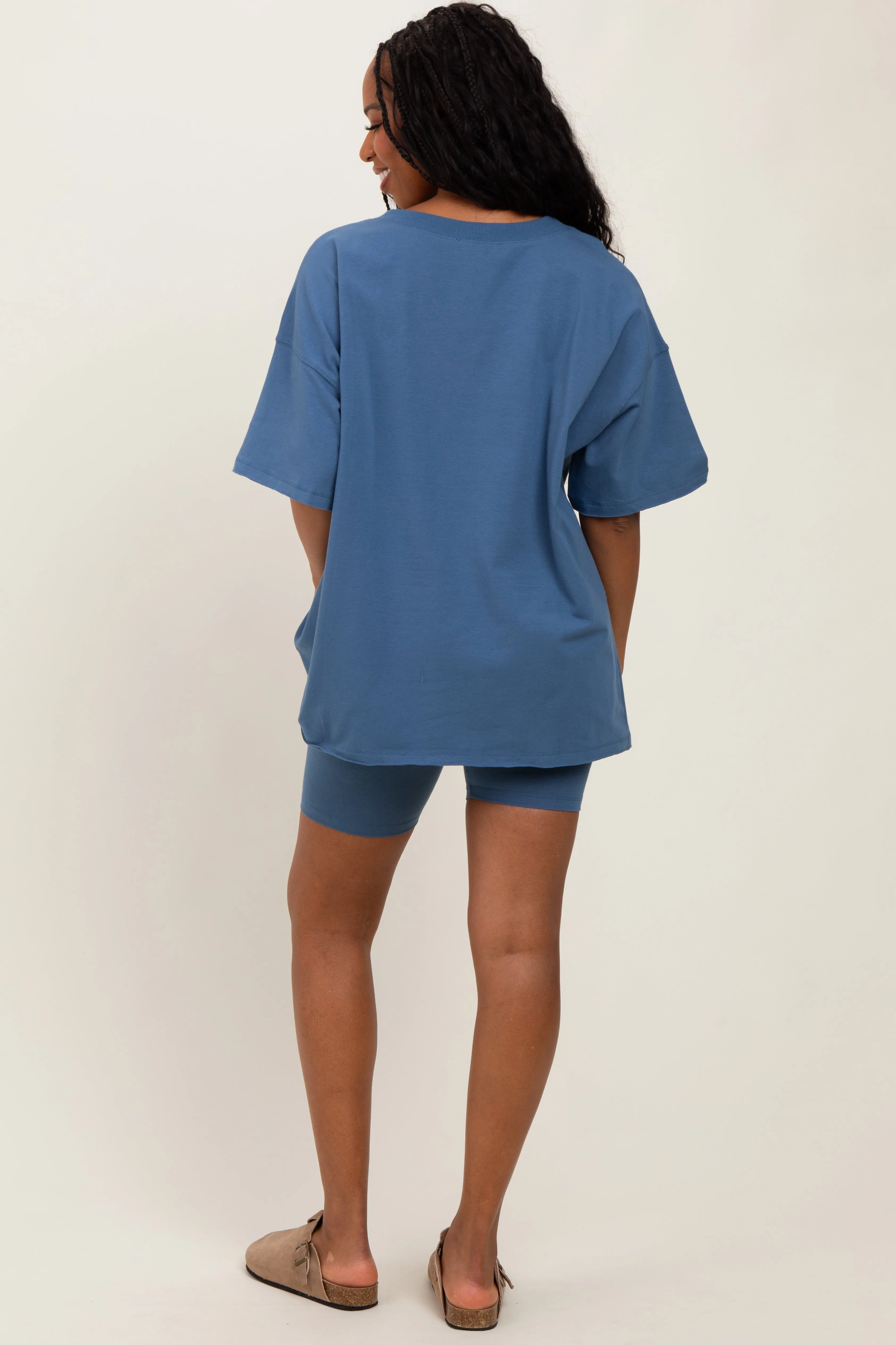 Blue Oversized V-Neck Biker Short Set sold by Pinkblush product image thumbnail 4