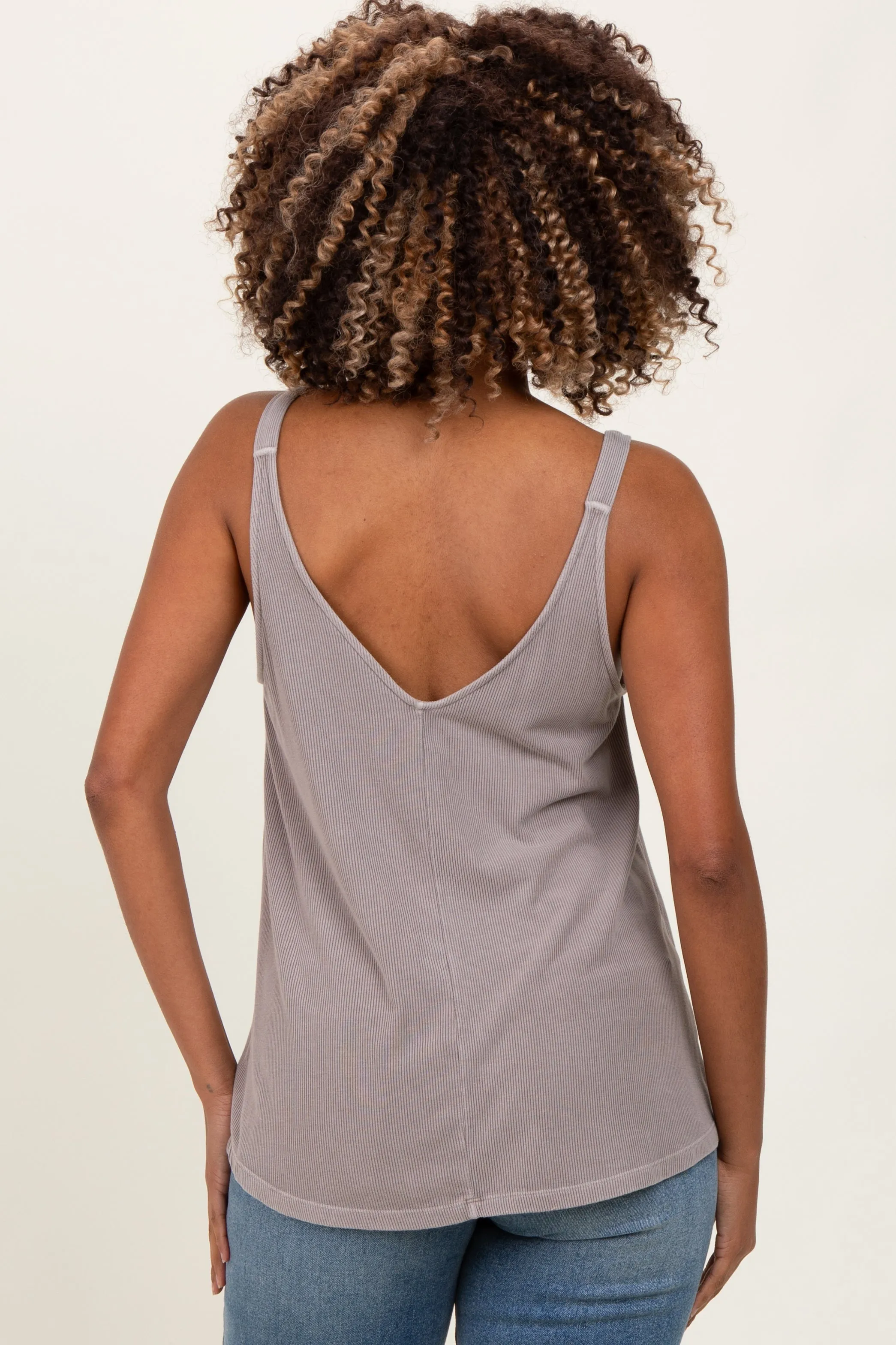 Grey Ribbed V-Neck Flowy Maternity Tank sold by Pinkblush product image thumbnail 2