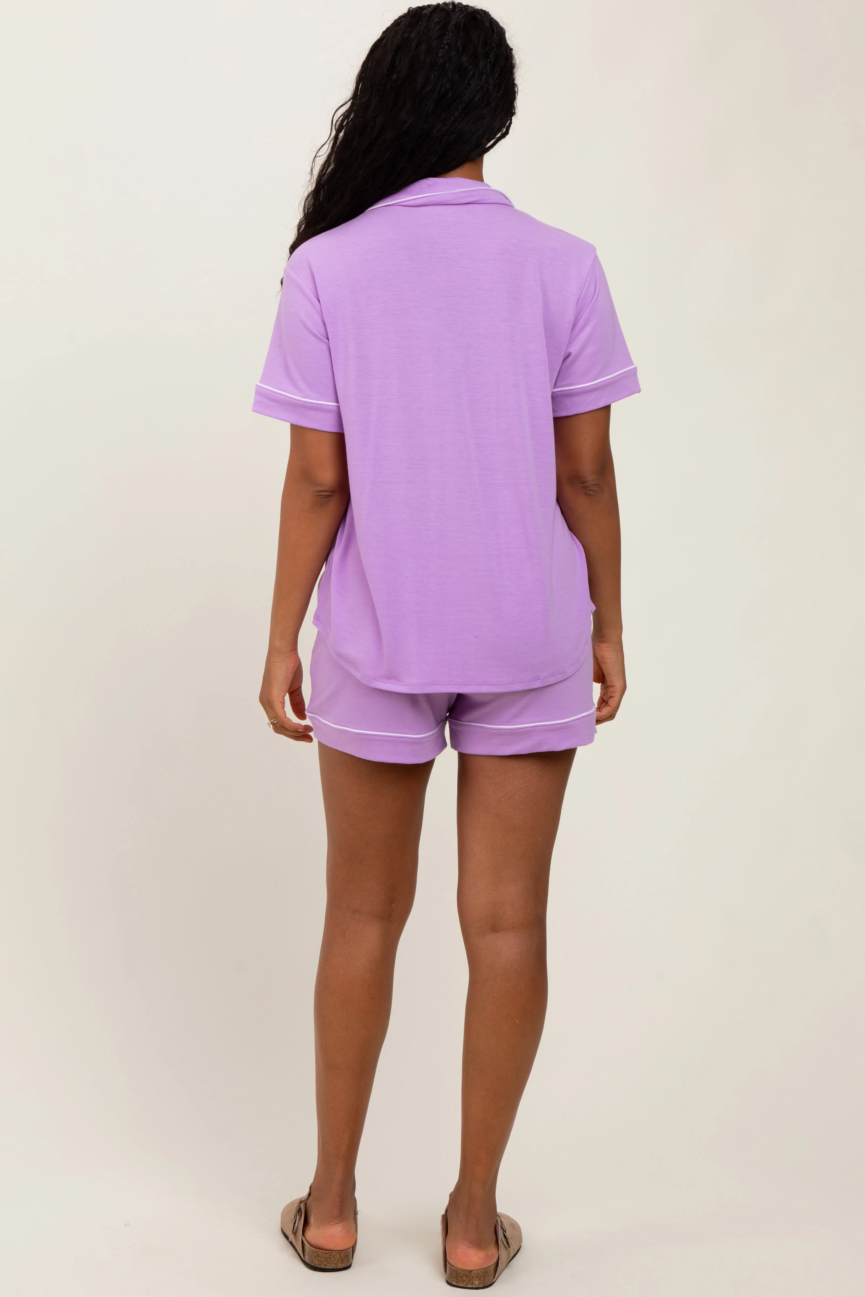 Lavender Short Sleeve Button Down Shirt Shorts Set sold by Pinkblush product image thumbnail 4