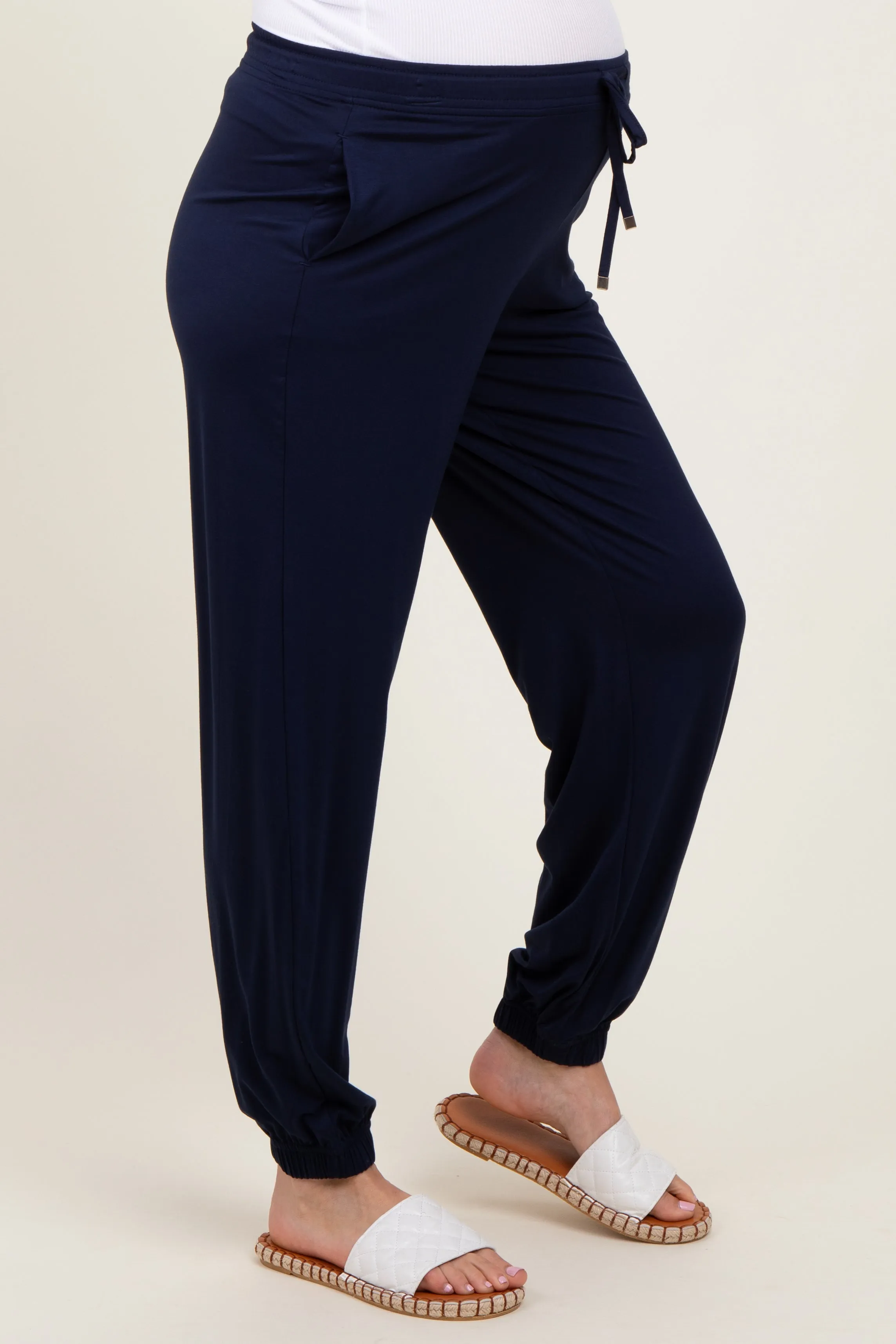 Navy Drawstring Maternity Jogger Pants sold by Pinkblush product image thumbnail 3