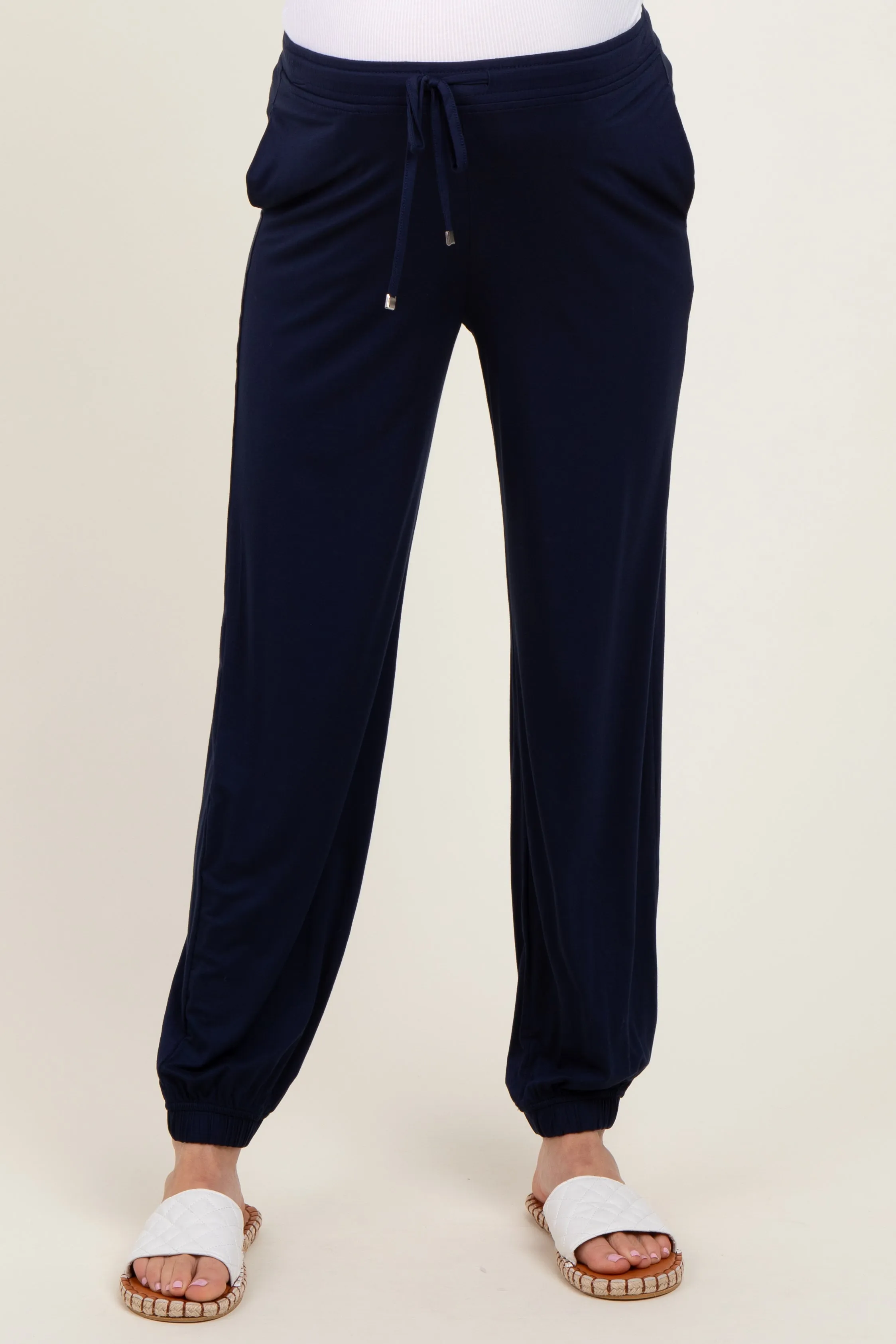 Navy Drawstring Maternity Jogger Pants sold by Pinkblush product image thumbnail 2