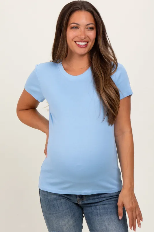 Light Blue Classic Crewneck Maternity T-Shirt sold by Pinkblush