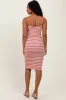 Mauve Striped Sleeveless Double Layered Midi Dress sold by Pinkblush
