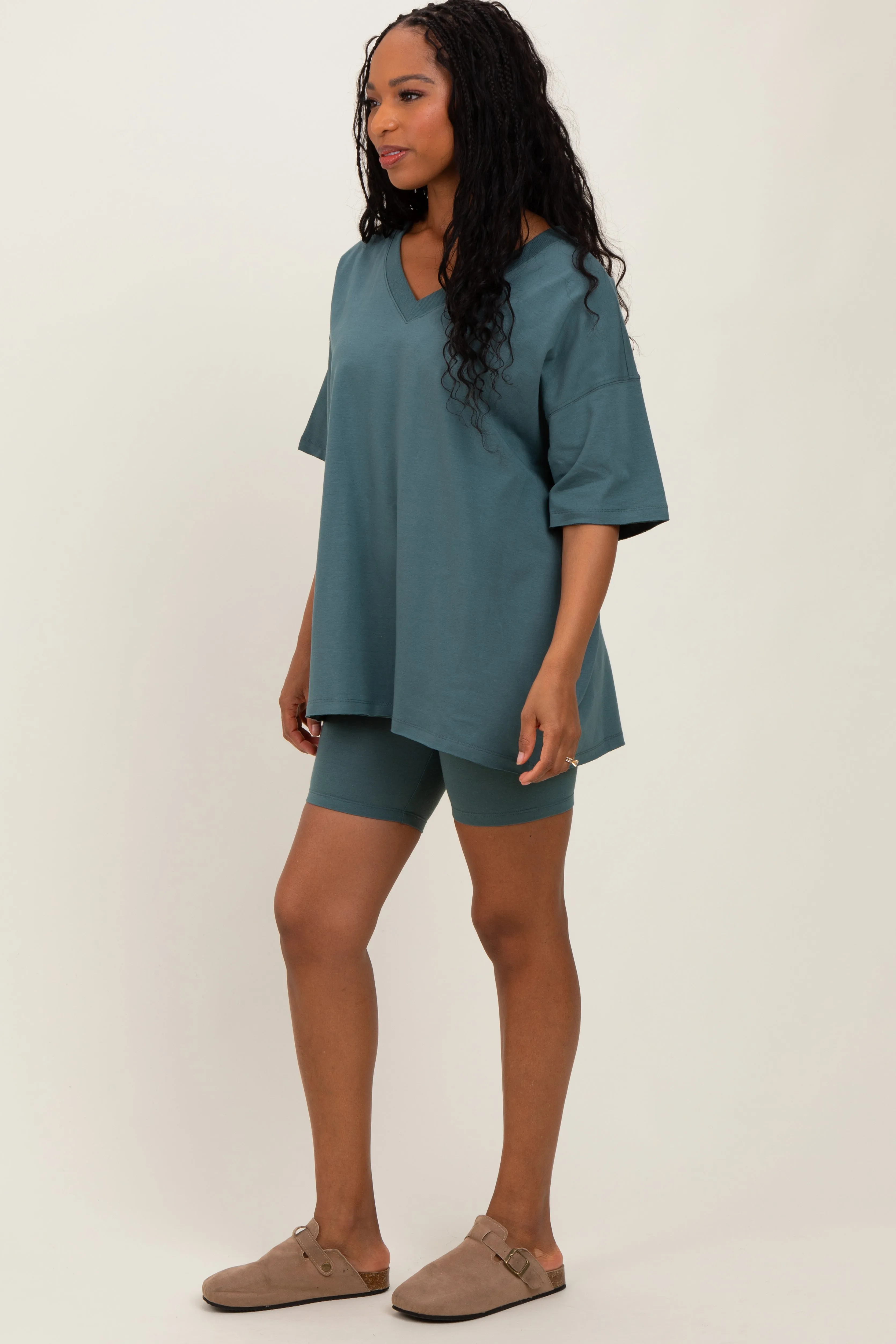 Light Olive Oversized V-Neck Biker Short Set sold by Pinkblush product image thumbnail 3