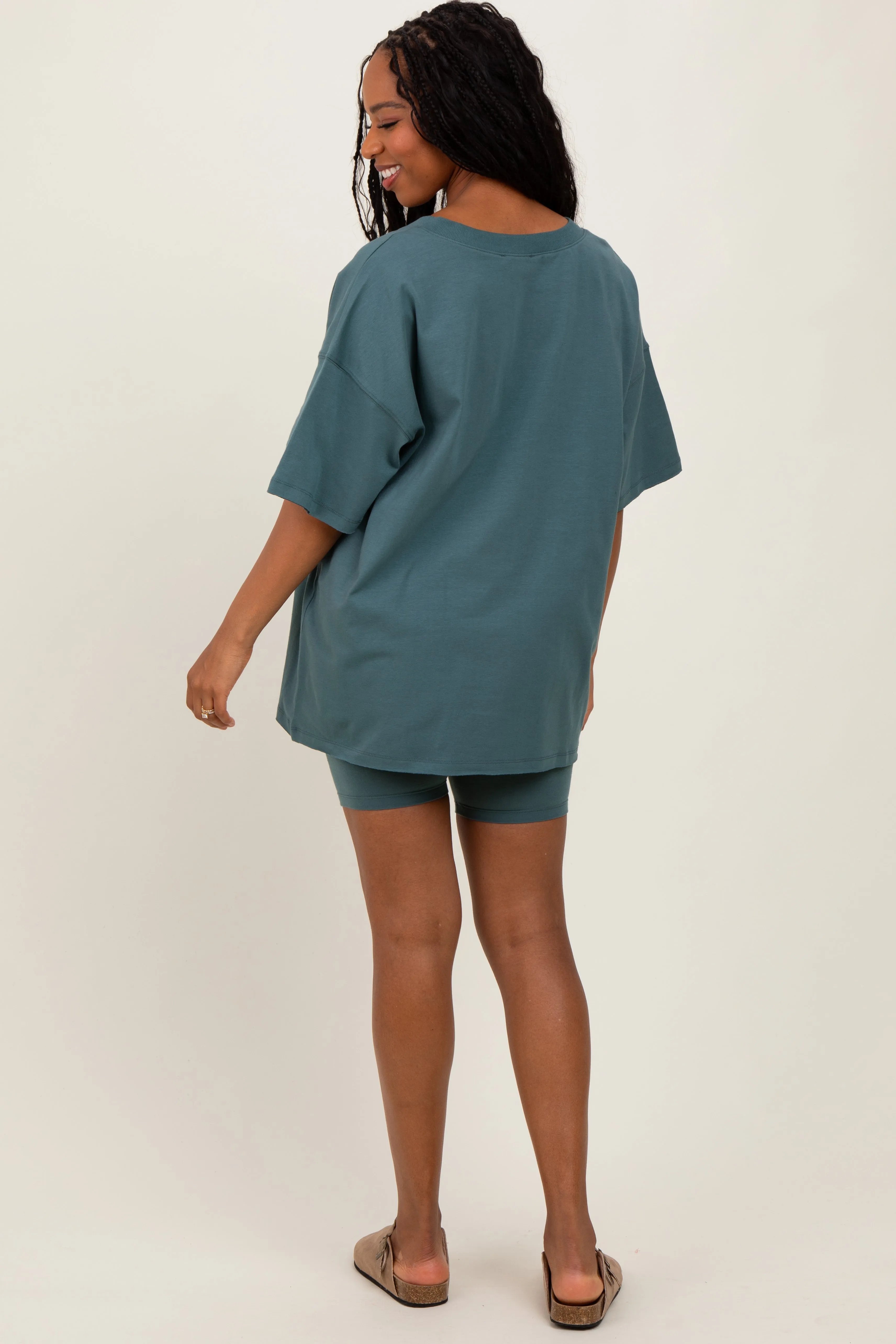 Light Olive Oversized V-Neck Biker Short Set sold by Pinkblush product image thumbnail 4