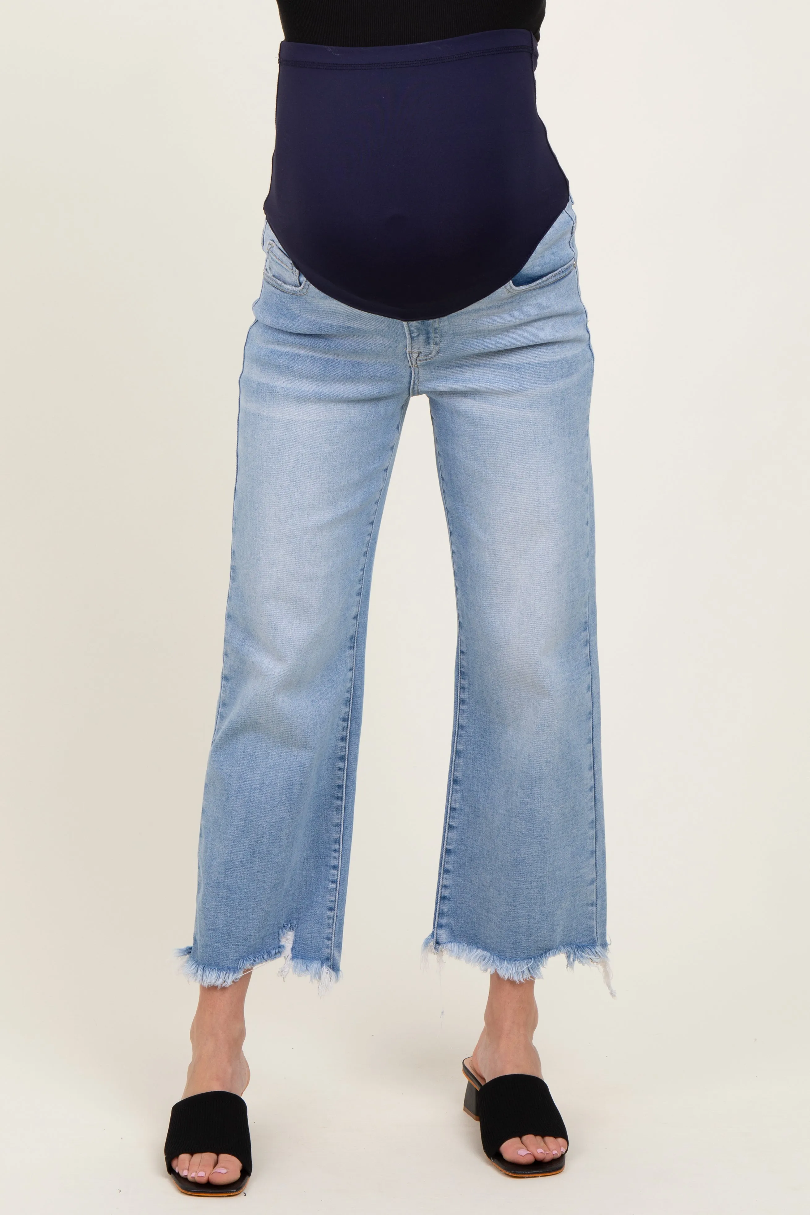 Light Blue Fringe Hem Cropped Straight Leg Maternity Jeans sold by Pinkblush product image thumbnail 3