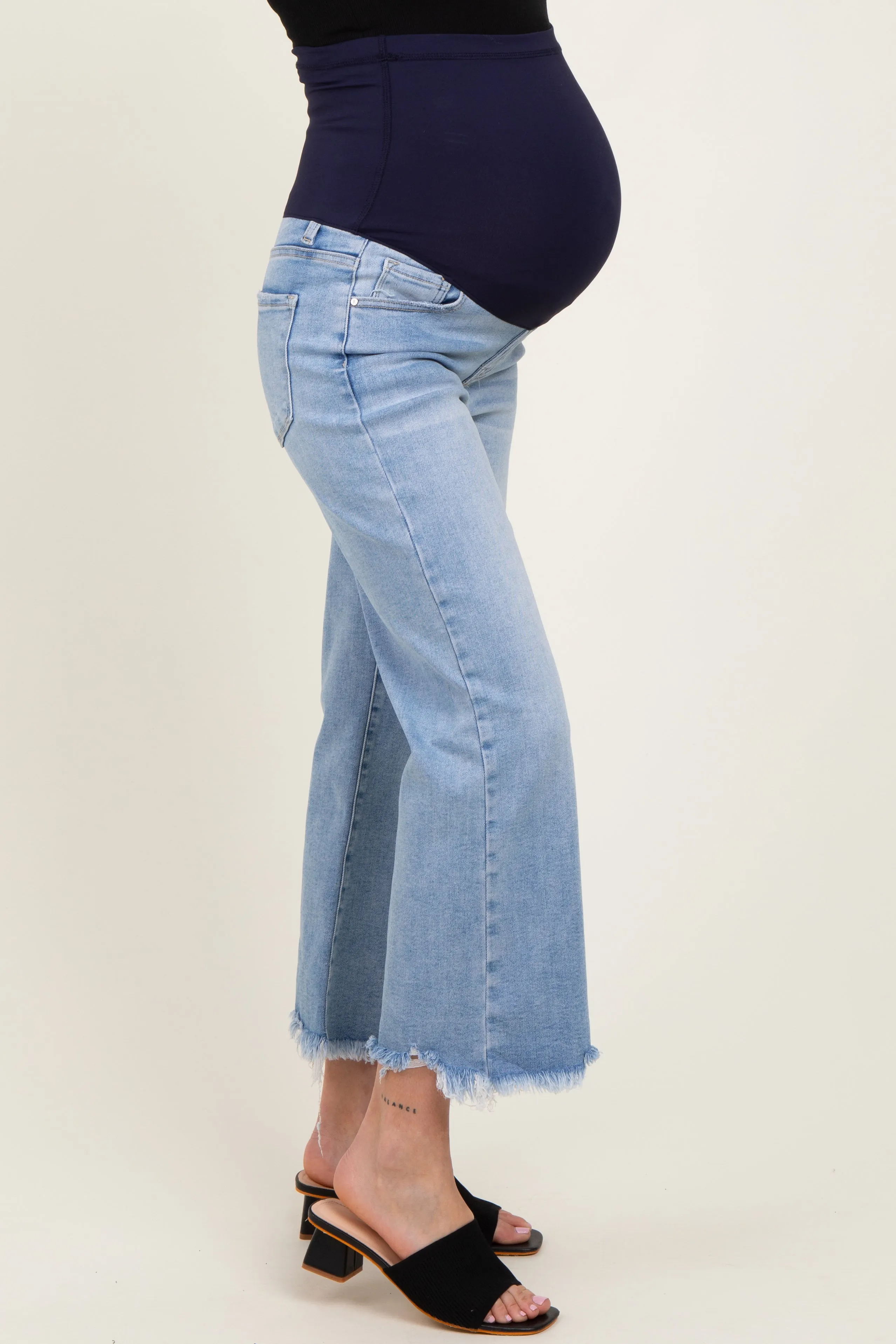 Light Blue Fringe Hem Cropped Straight Leg Maternity Jeans sold by Pinkblush product image thumbnail 4