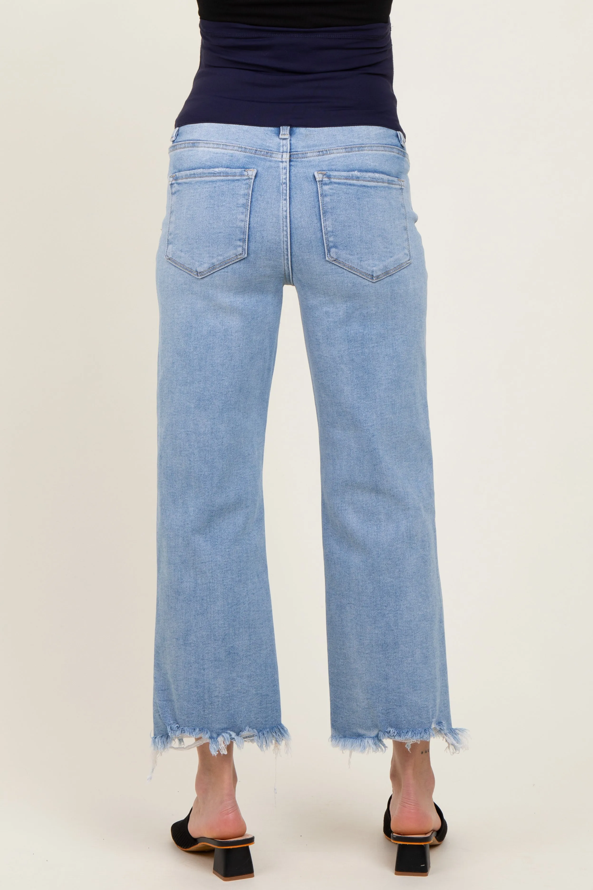 Light Blue Fringe Hem Cropped Straight Leg Maternity Jeans sold by Pinkblush product image thumbnail 5