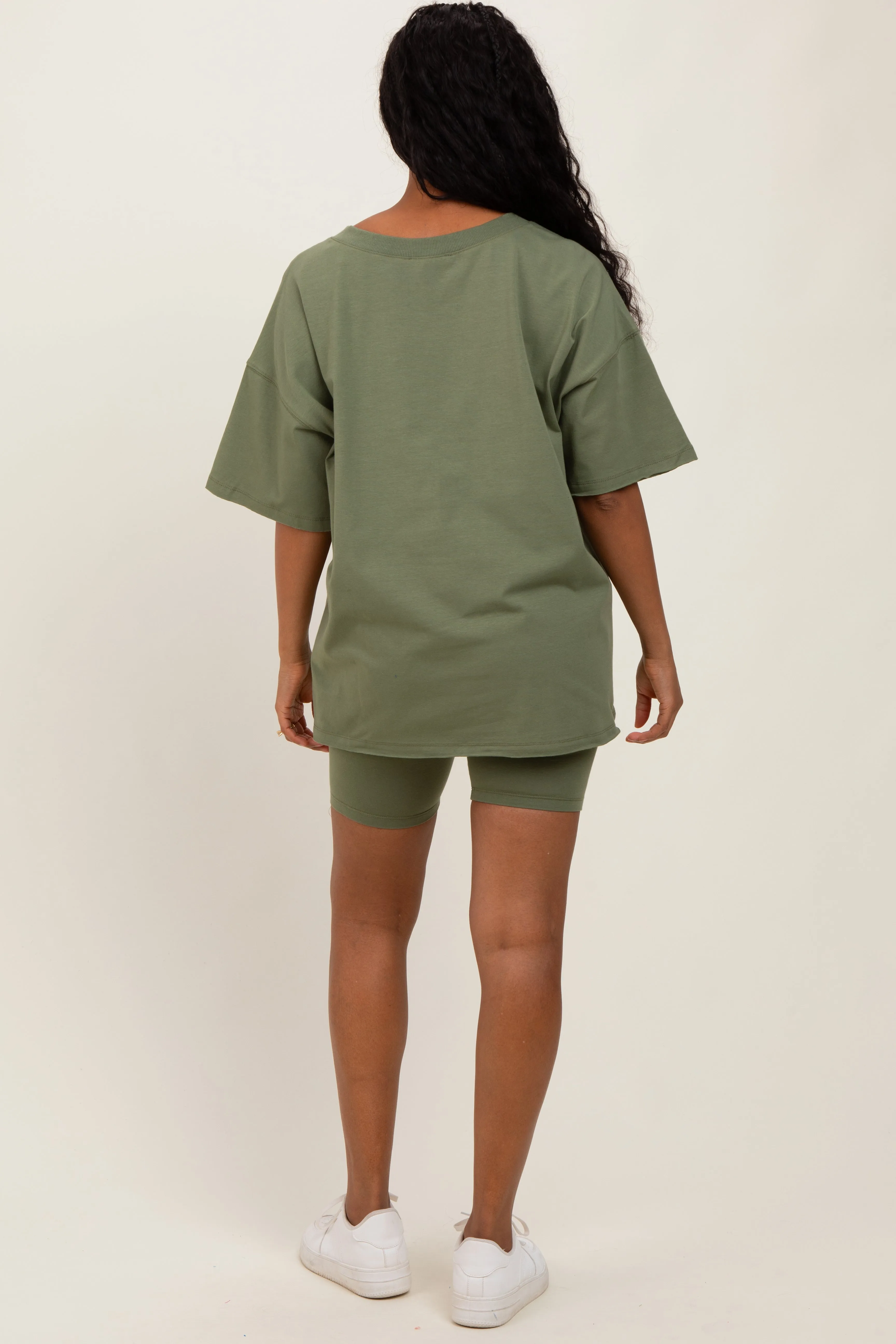 Olive Oversized V-Neck Biker Short Set sold by Pinkblush product image thumbnail 4