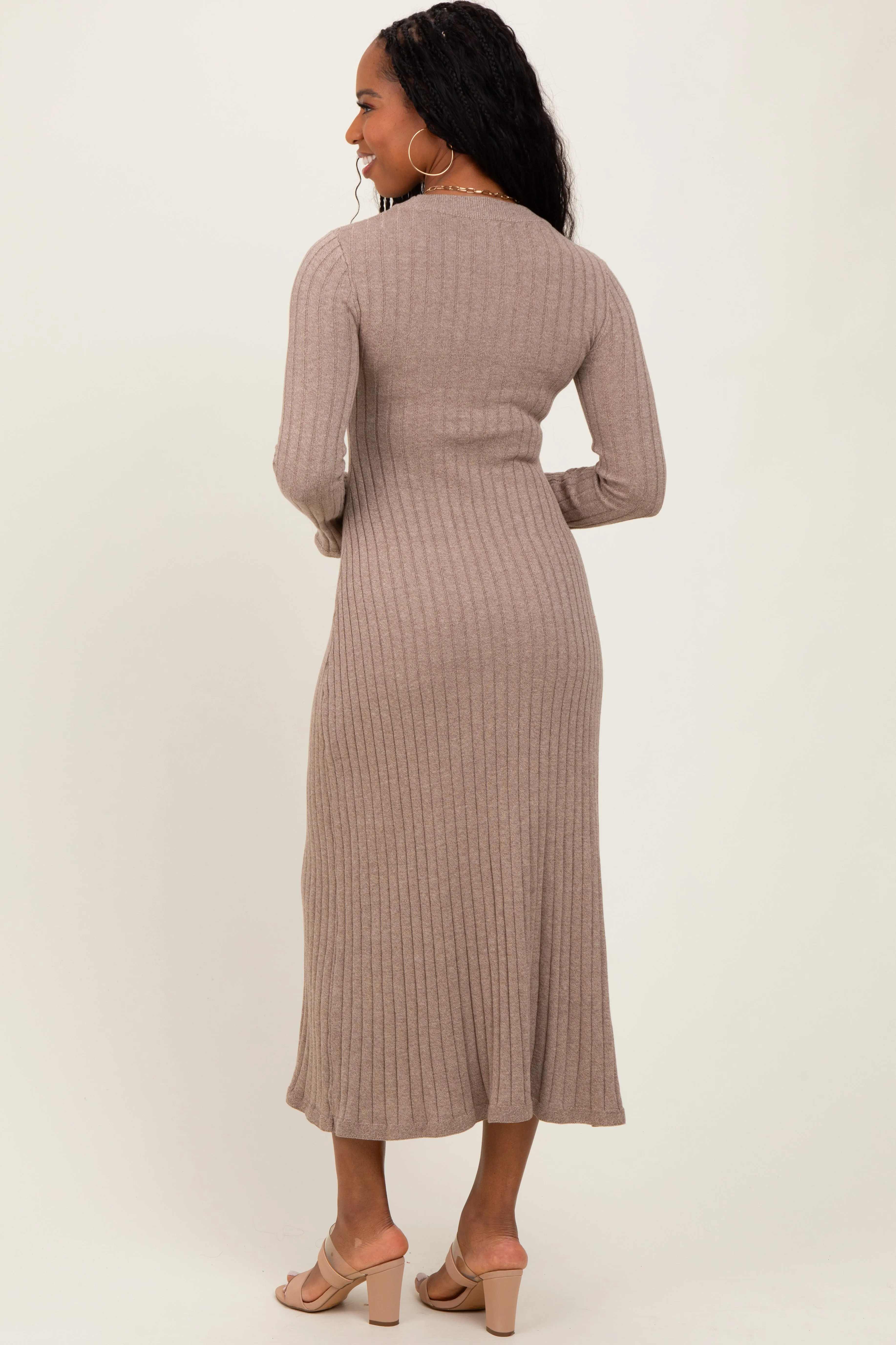 Light Mocha Ribbed Knit Midi Sweater Dress sold by Pinkblush product image thumbnail 4