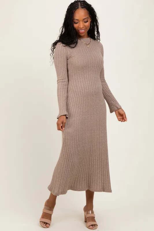 Light Mocha Ribbed Knit Midi Sweater Dress sold by Pinkblush