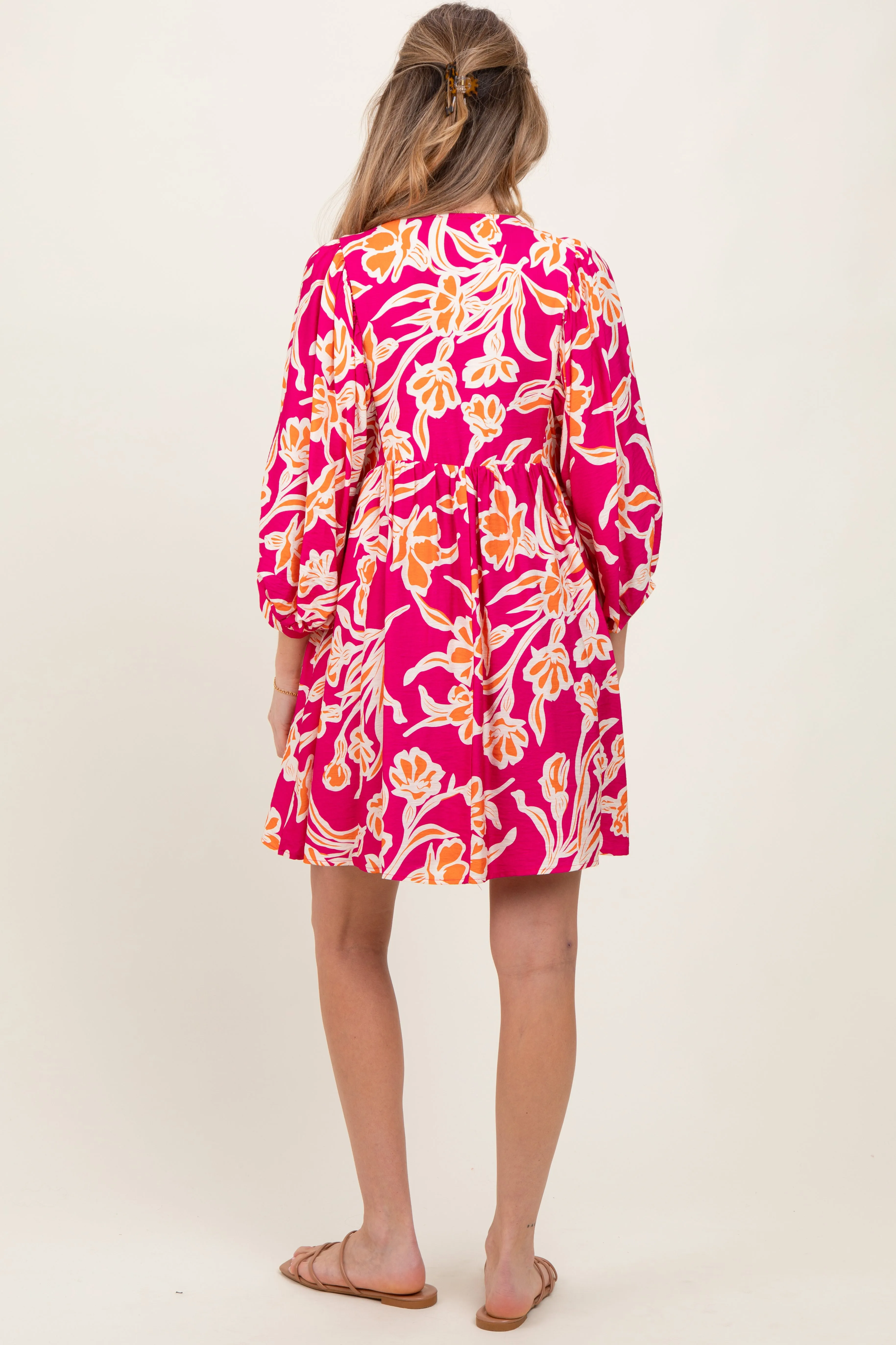 Fuchsia Print 3/4 Balloon Sleeve Maternity Dress sold by Pinkblush product image thumbnail 3