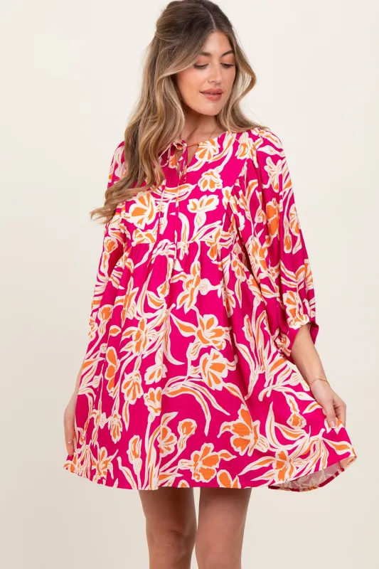 Fuchsia Print 3/4 Balloon Sleeve Maternity Dress sold by Pinkblush