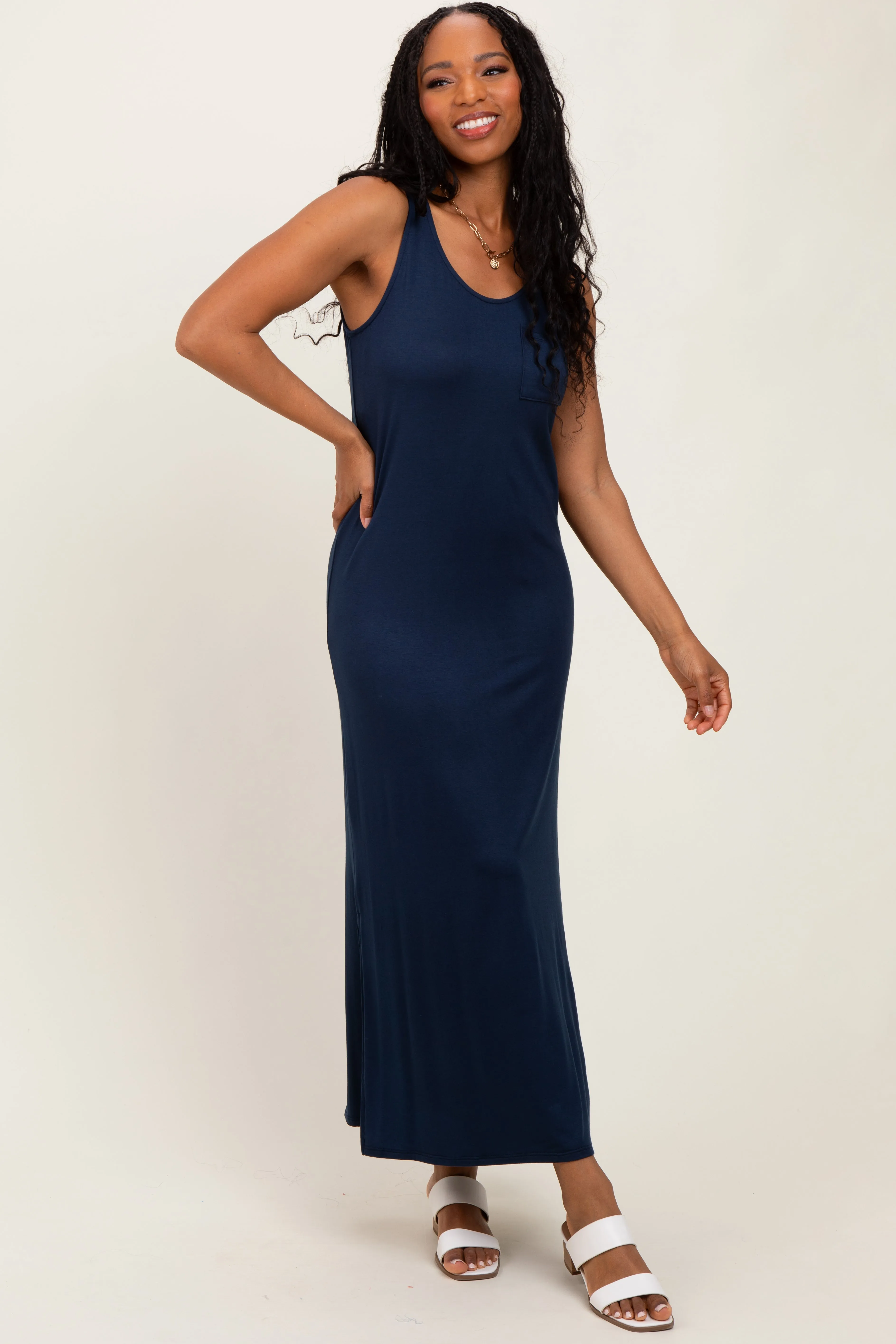 Navy Basic Pocket Sleeveless Maxi Dress sold by Pinkblush product image thumbnail 2