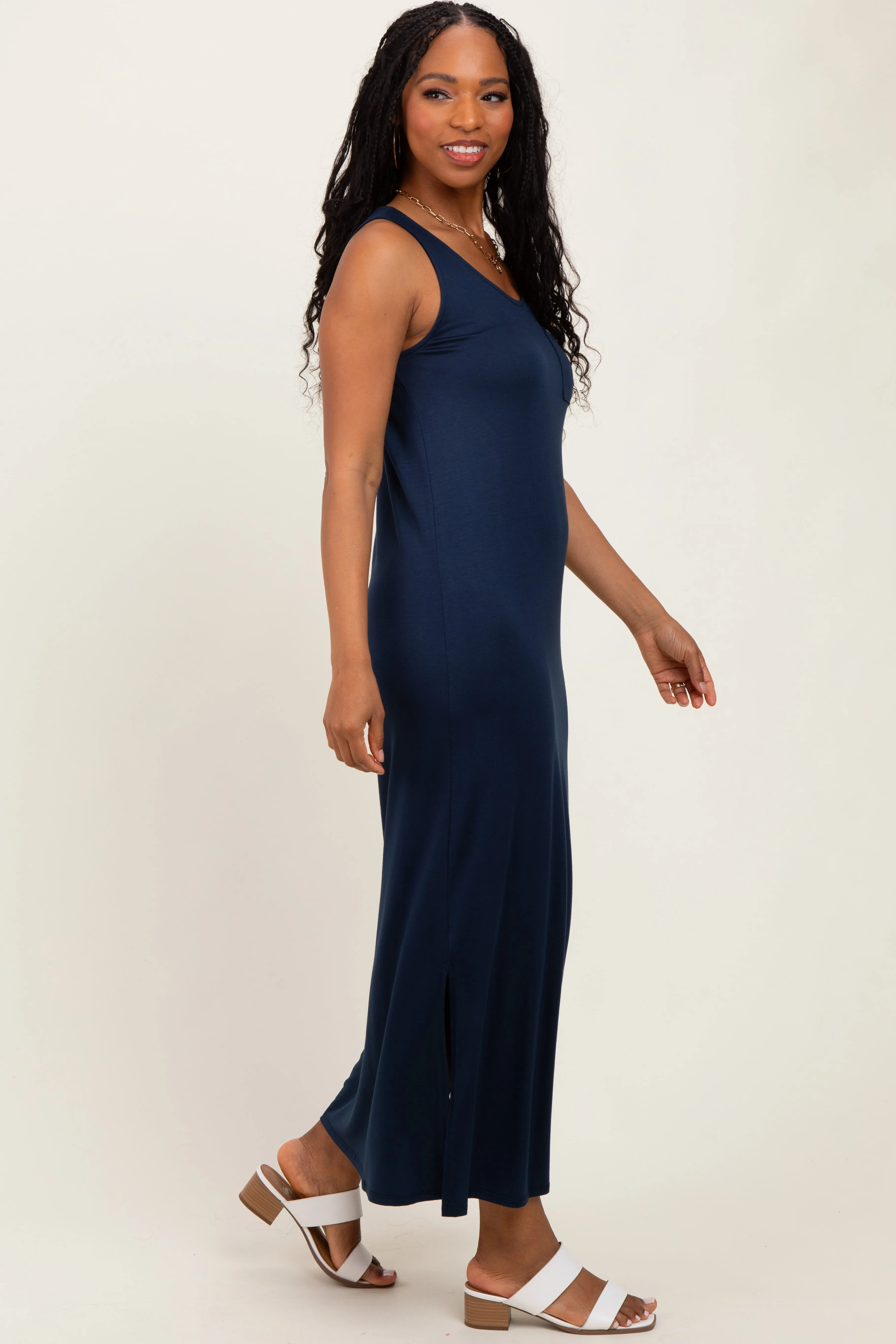 Navy Basic Pocket Sleeveless Maxi Dress sold by Pinkblush product image thumbnail 3