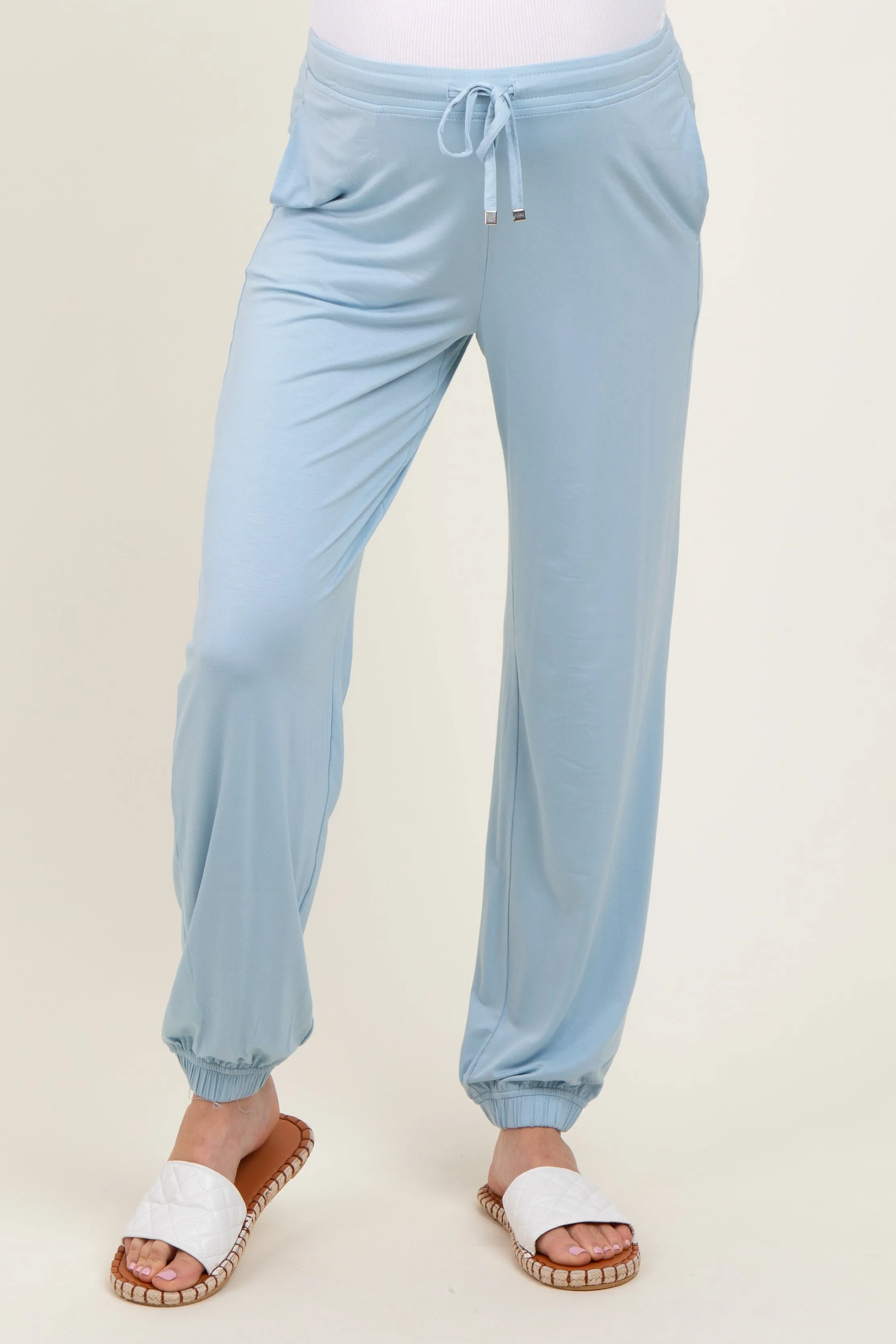 Light Blue Drawstring Maternity Jogger Pants sold by Pinkblush product image thumbnail 3
