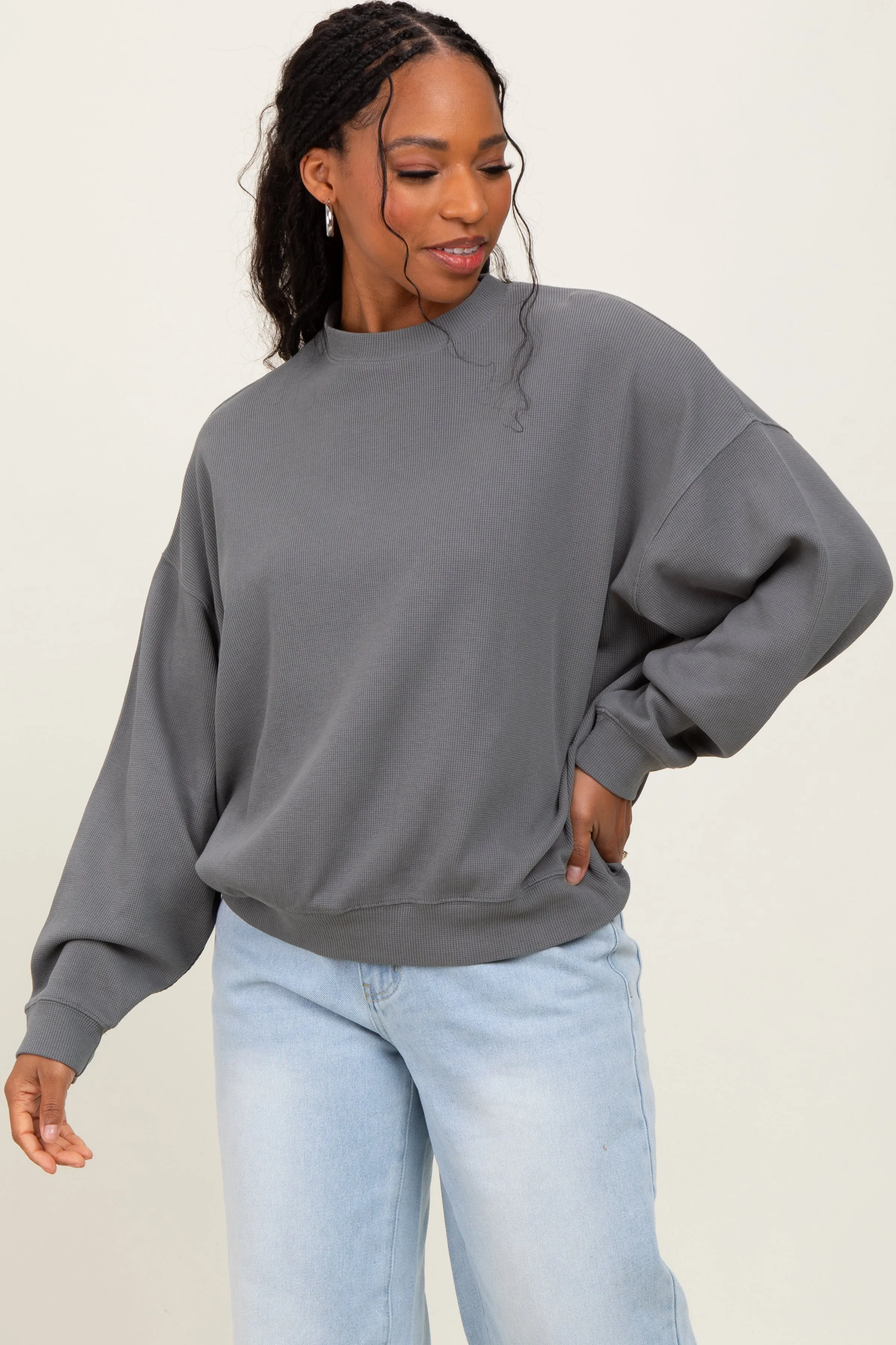 Charcoal Waffle Knit Pullover sold by Pinkblush product image thumbnail 2