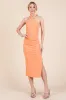 Peach Halter Tied Criss-Cross Ribbed Maternity Midi Dress sold by Pinkblush
