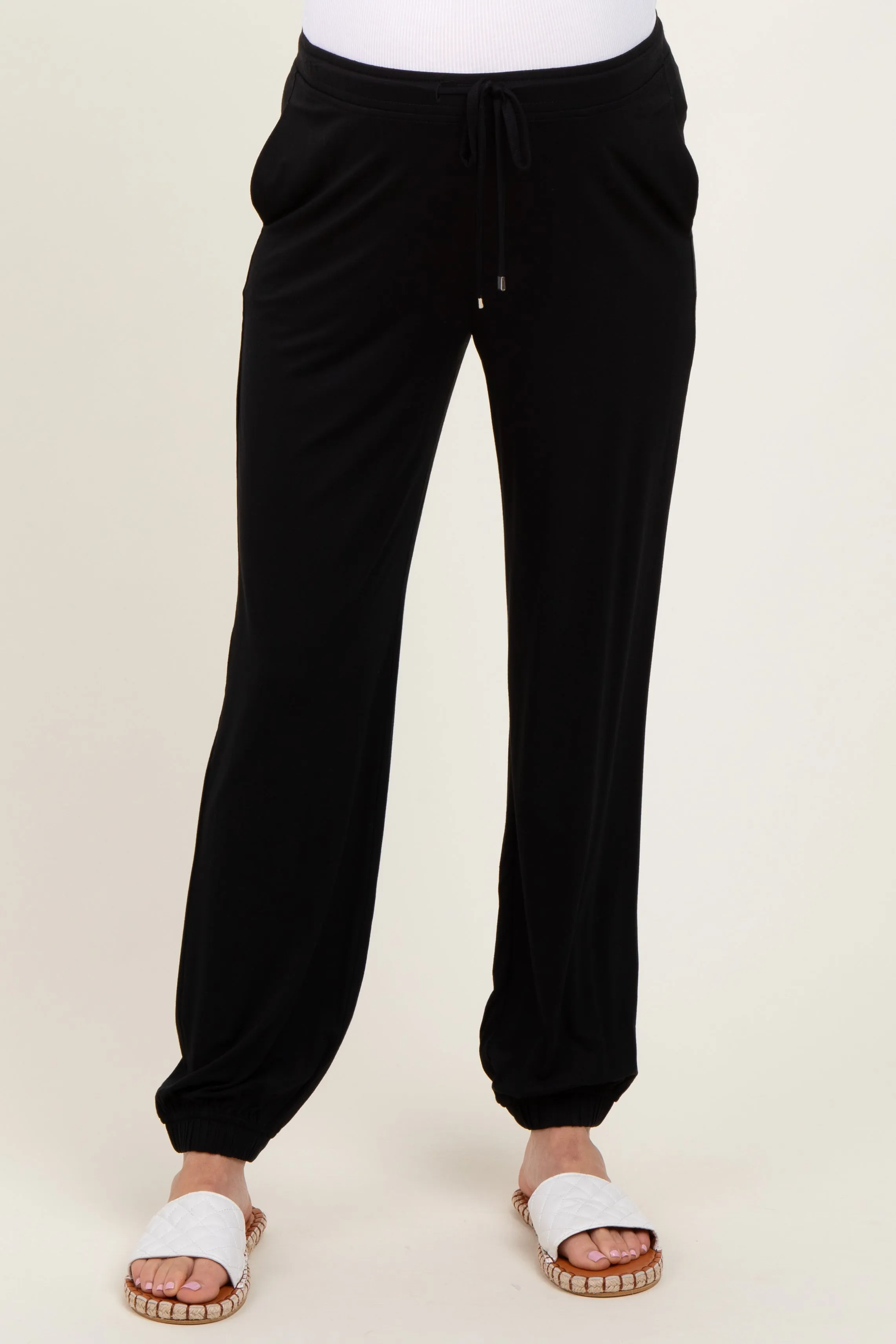 Black Drawstring Maternity Jogger Pants sold by Pinkblush product image thumbnail 3