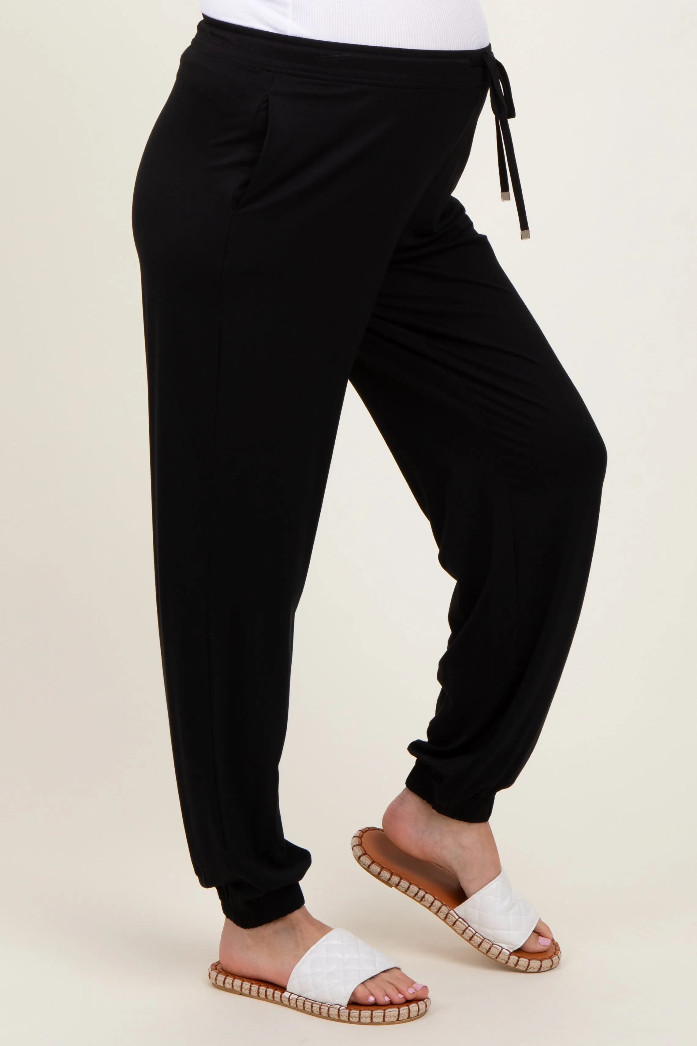 Black Drawstring Maternity Jogger Pants sold by Pinkblush product image thumbnail 4