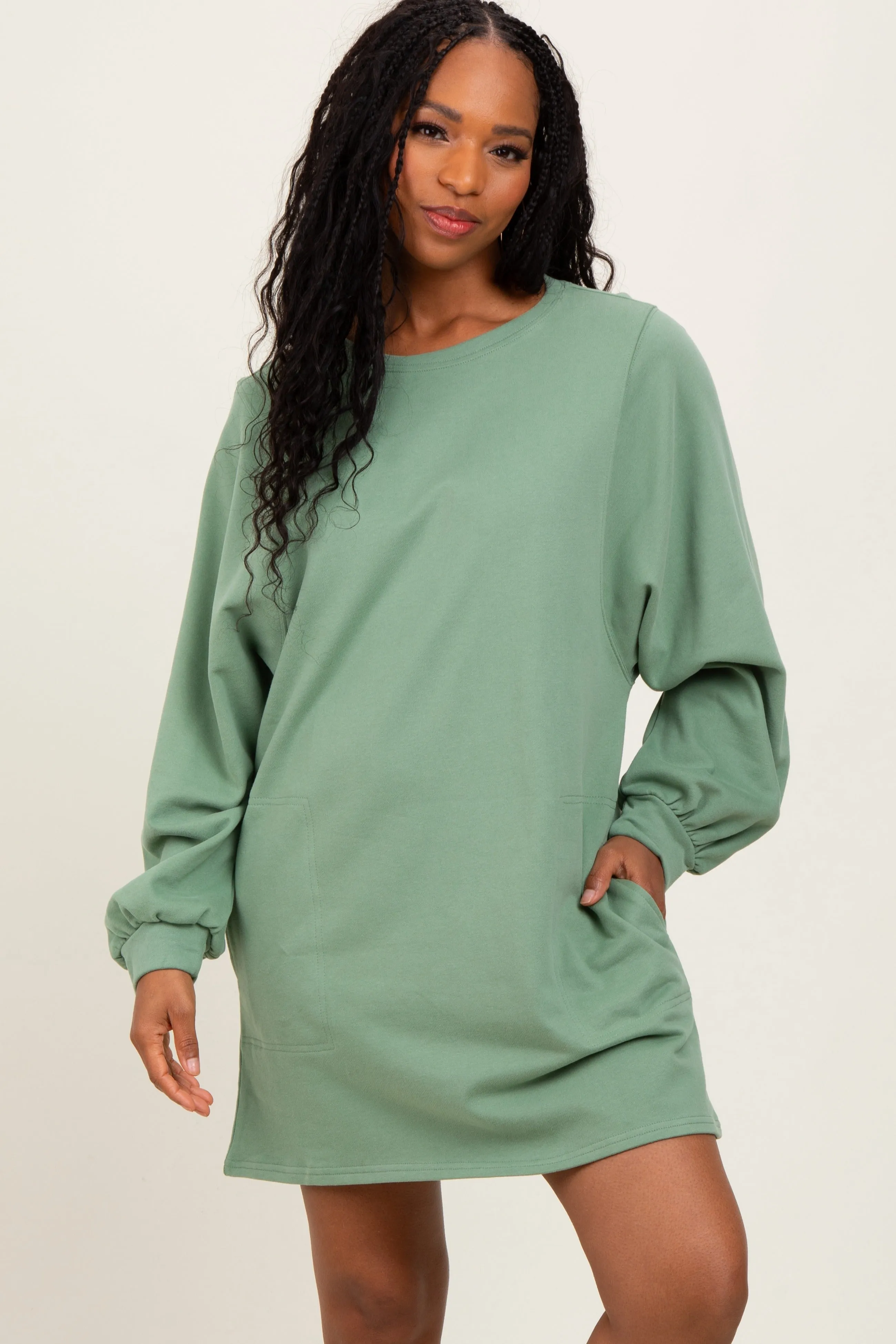 Light Olive Ultra Soft Sweatshirt Dress sold by Pinkblush
