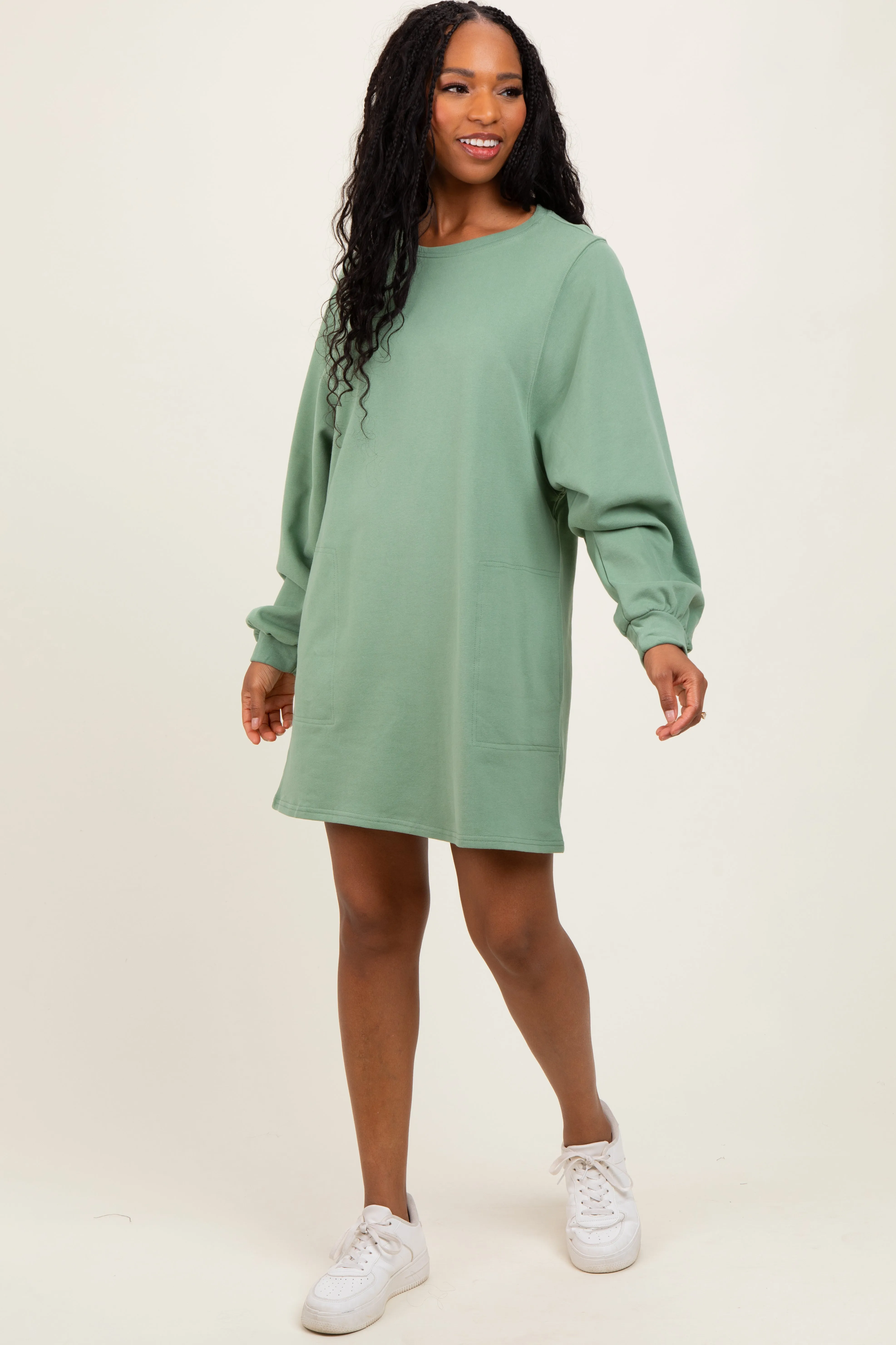 Light Olive Ultra Soft Sweatshirt Dress sold by Pinkblush product image thumbnail 2