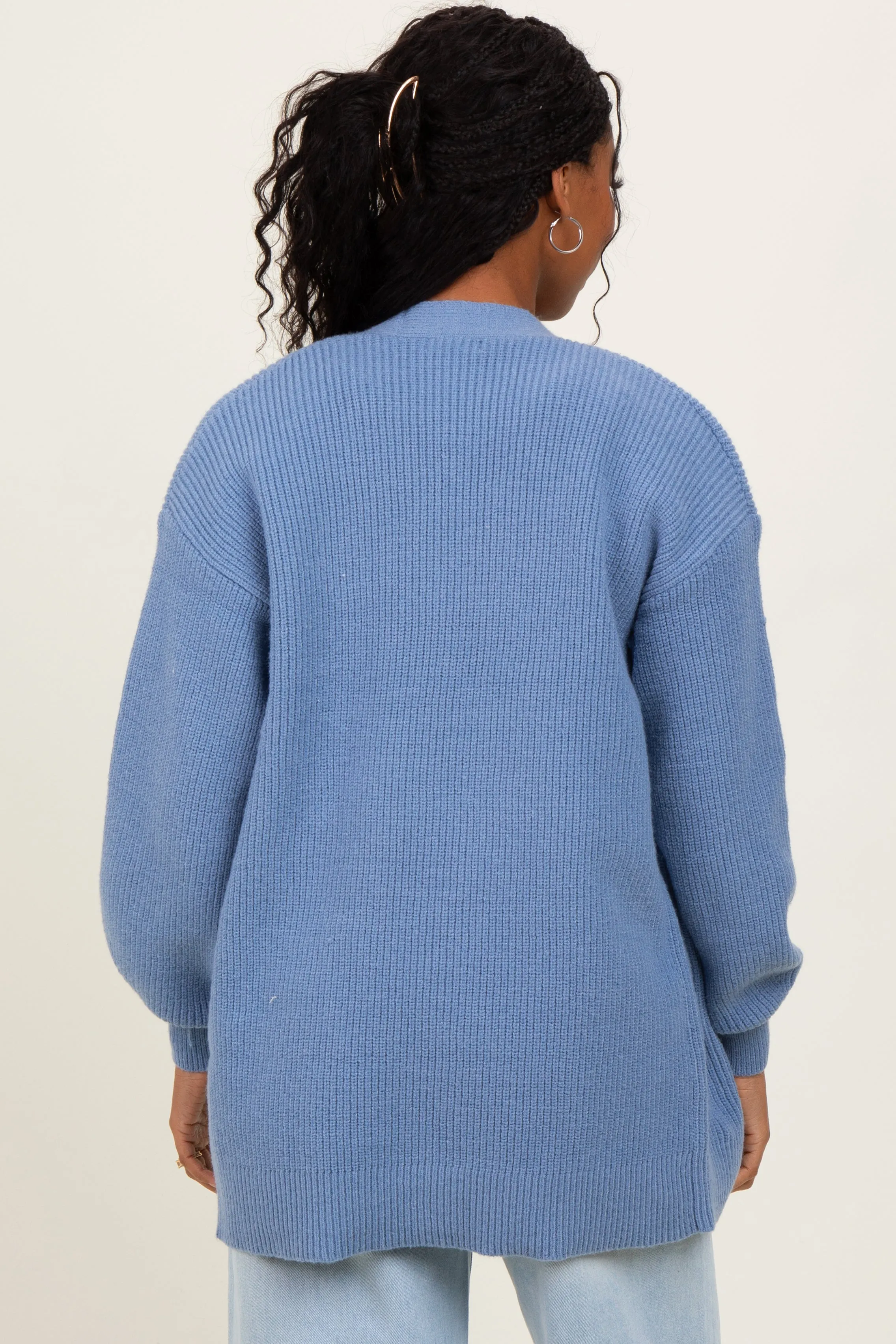 Blue Knit Oversized Button Down V-Neck Cardigan sold by Pinkblush product image thumbnail 4