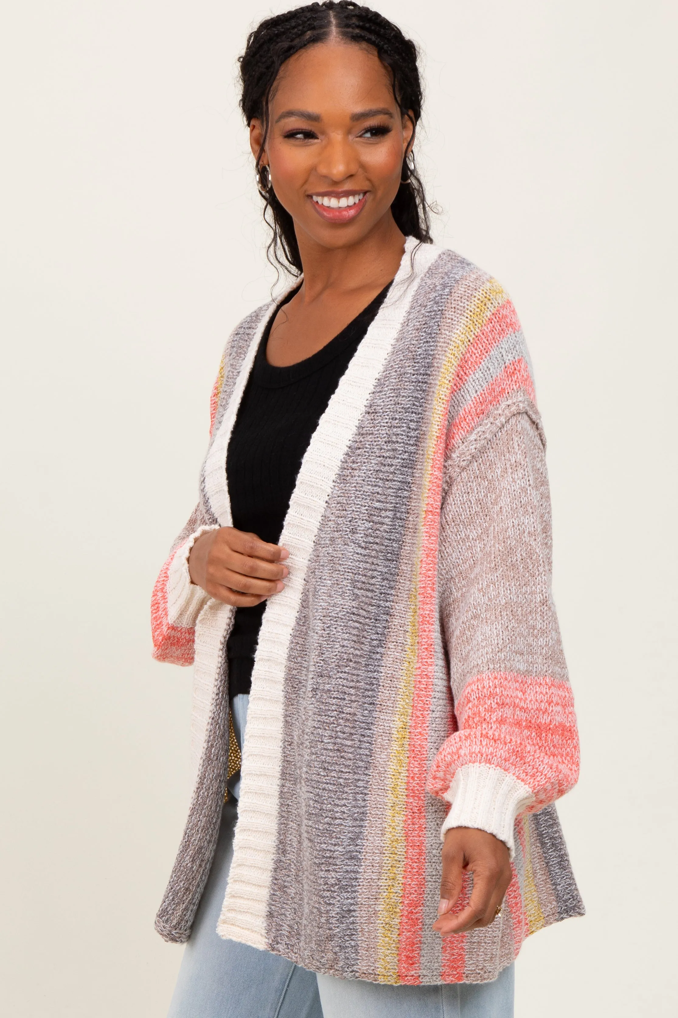 Charcoal Colorblock Stripe Knit Open Cardigan sold by Pinkblush product image thumbnail 3