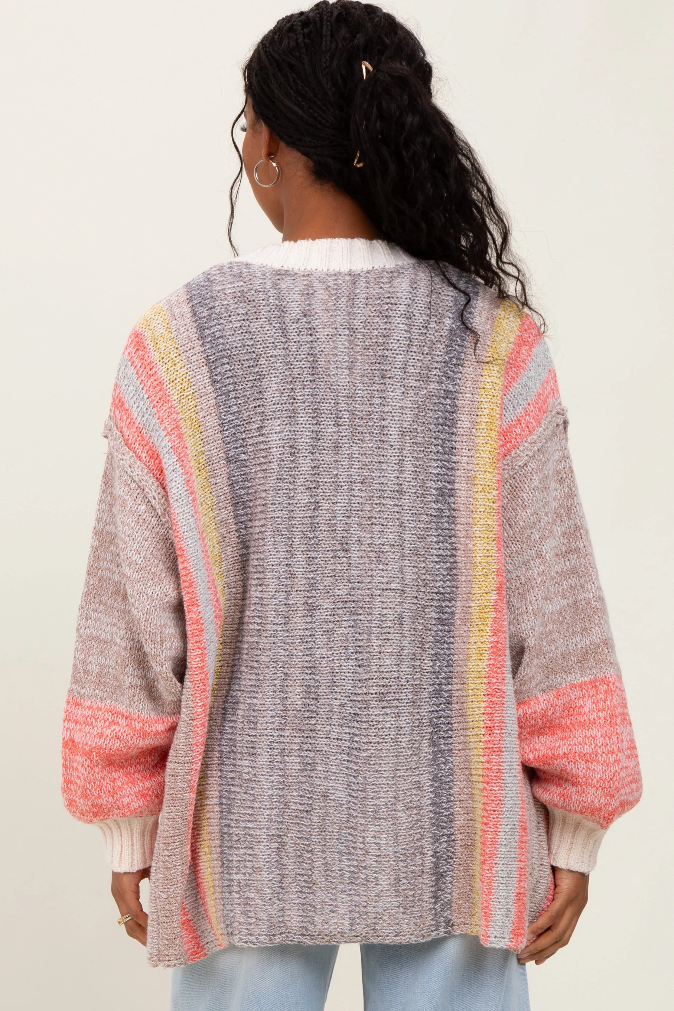 Charcoal Colorblock Stripe Knit Open Cardigan sold by Pinkblush product image thumbnail 4