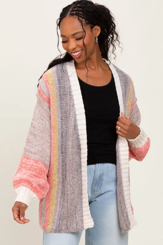 Charcoal Colorblock Stripe Knit Open Cardigan sold by Pinkblush