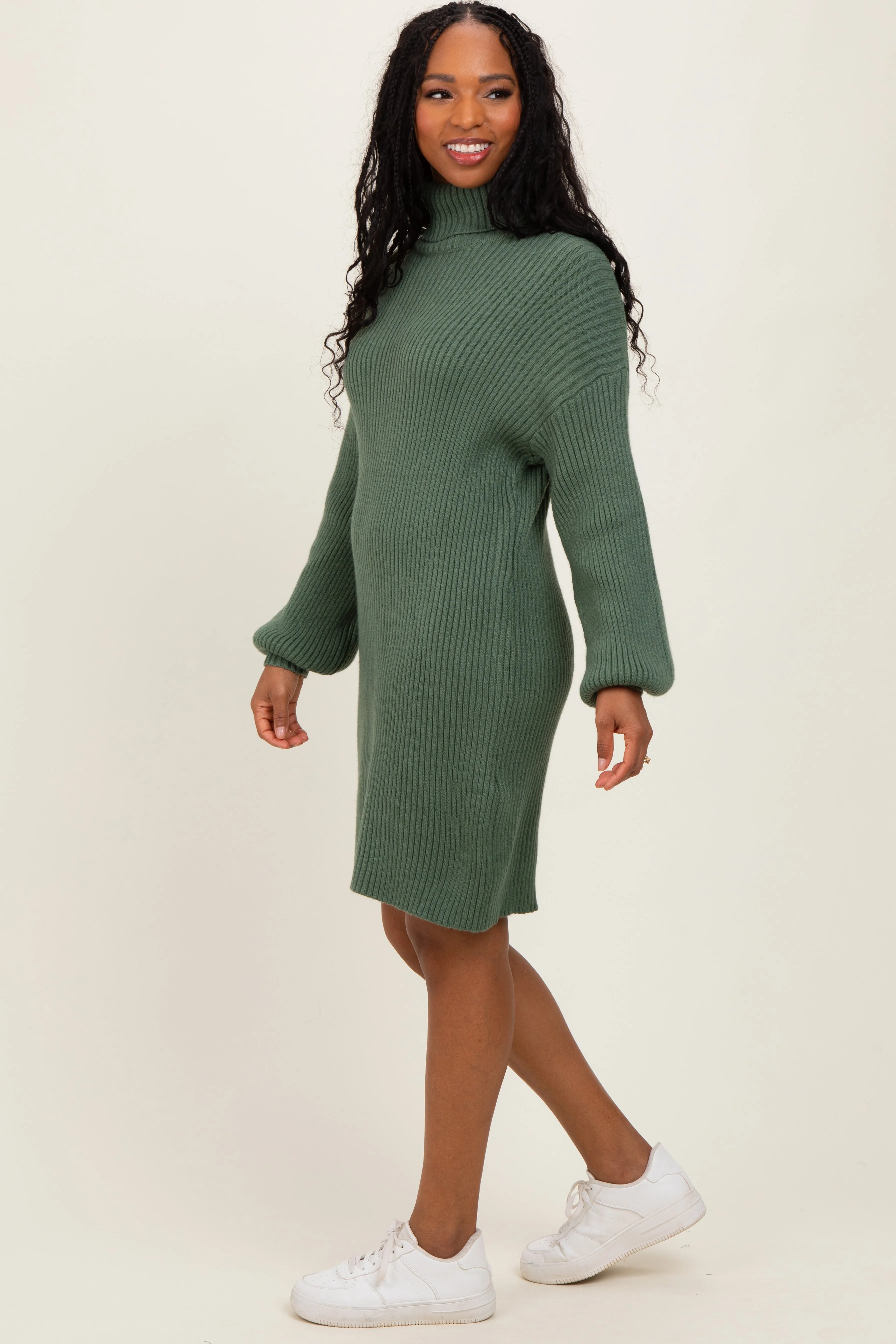 Olive Turteneck Ribbed Sweater Dress sold by Pinkblush product image thumbnail 3
