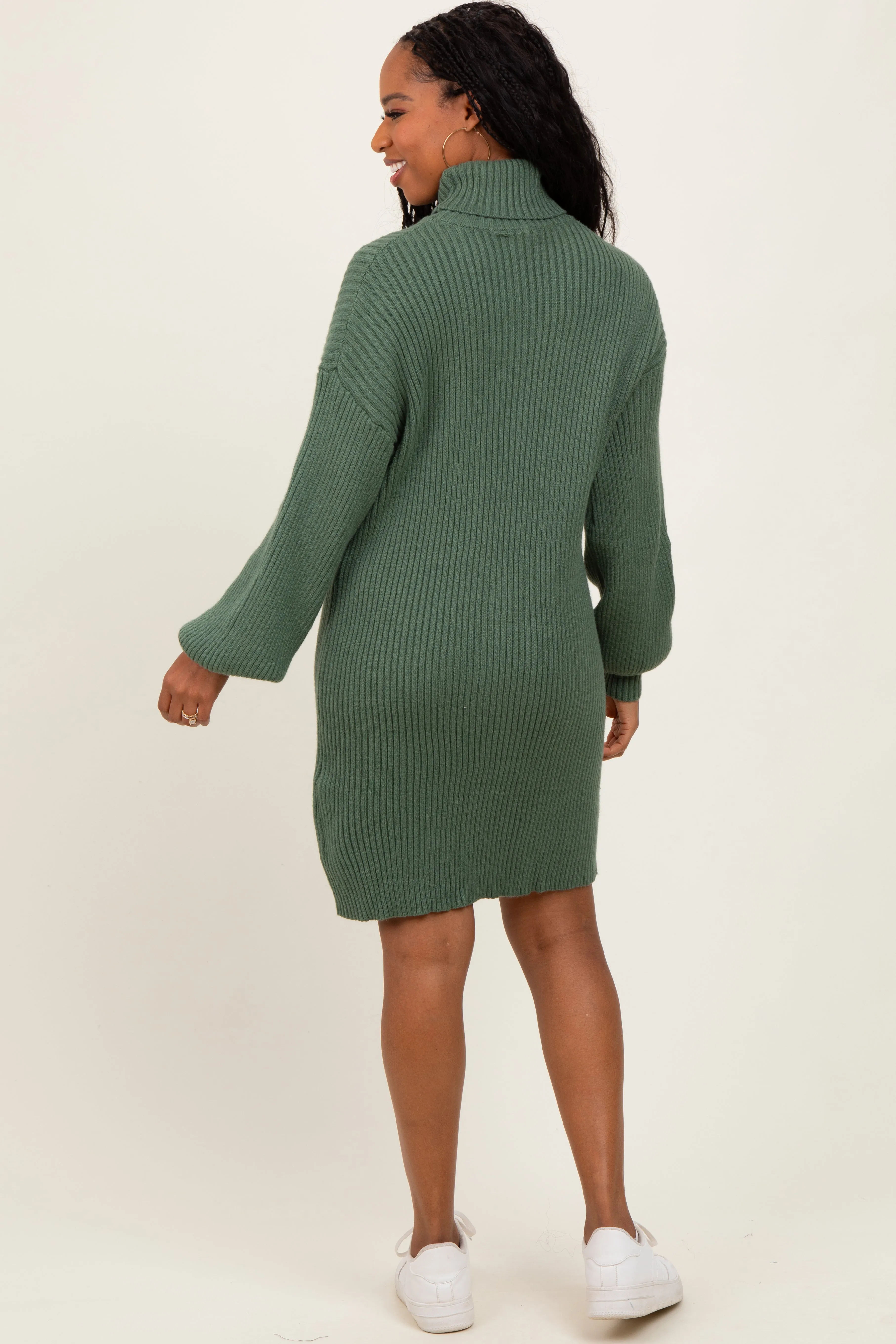 Olive Turteneck Ribbed Sweater Dress sold by Pinkblush product image thumbnail 4