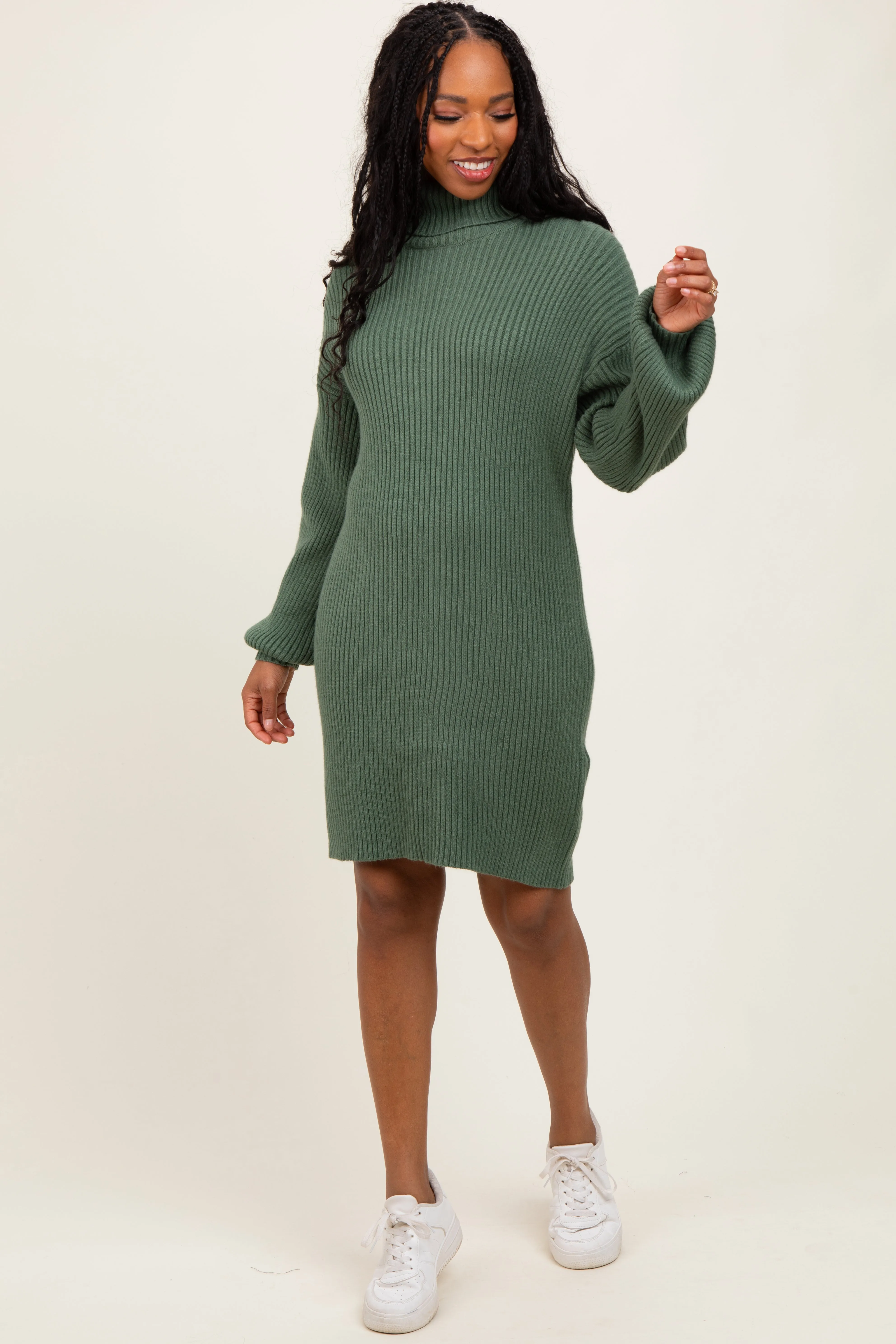 Olive Turteneck Ribbed Sweater Dress sold by Pinkblush