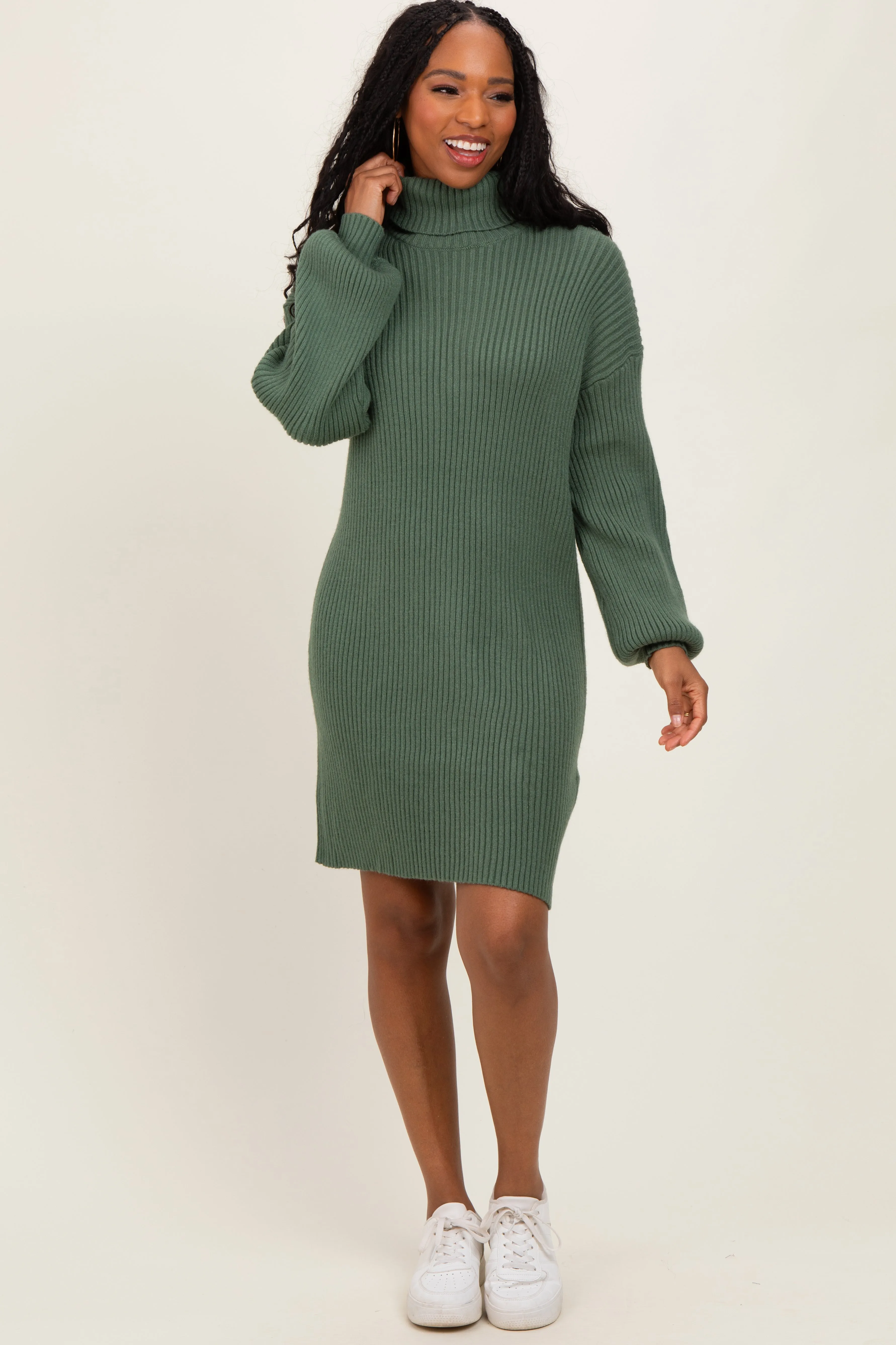 Olive Turteneck Ribbed Sweater Dress sold by Pinkblush product image thumbnail 2