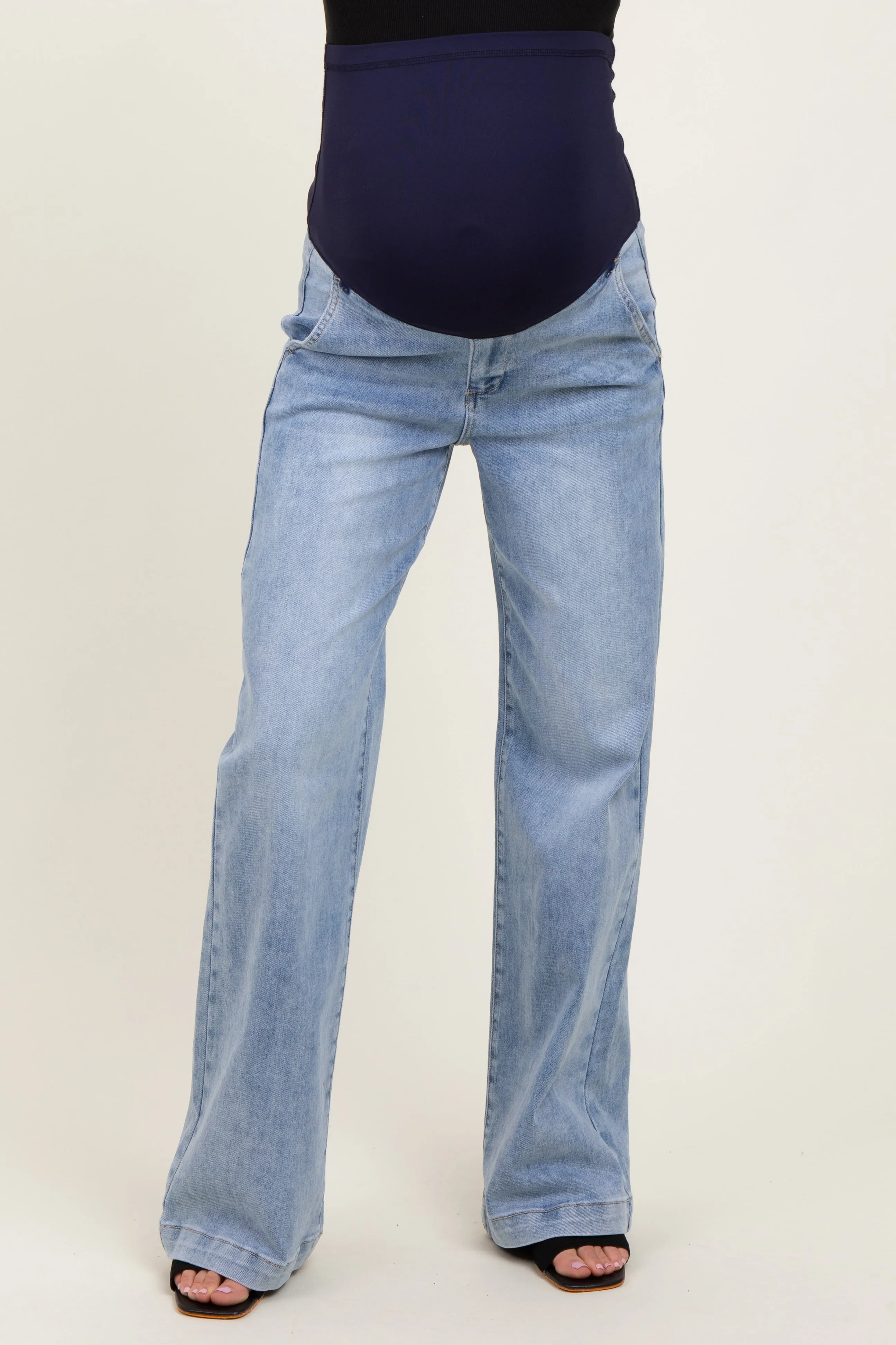 Light Blue Vintage Wash Wide Leg Maternity Jeans sold by Pinkblush product image thumbnail 3
