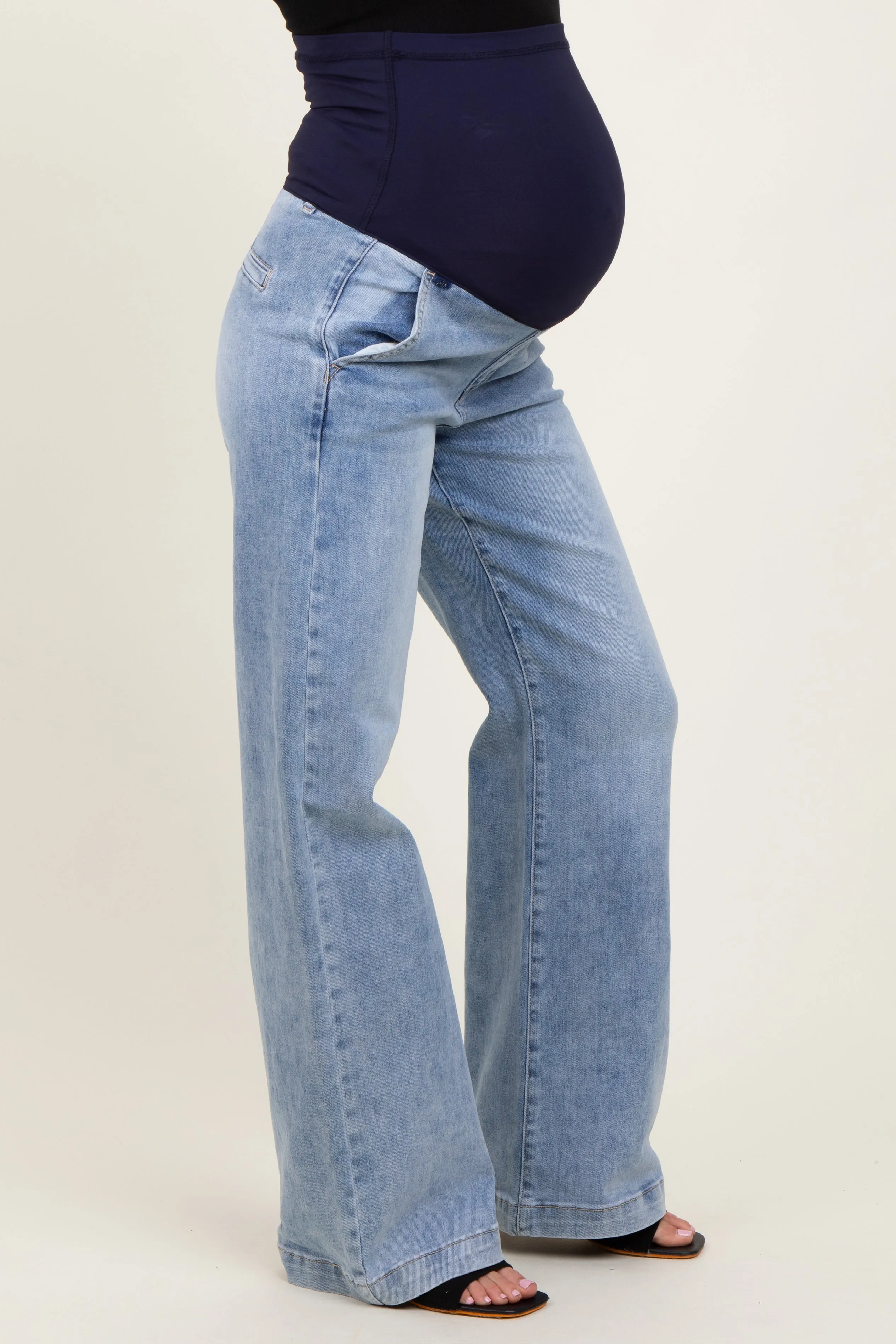 Light Blue Vintage Wash Wide Leg Maternity Jeans sold by Pinkblush product image thumbnail 4