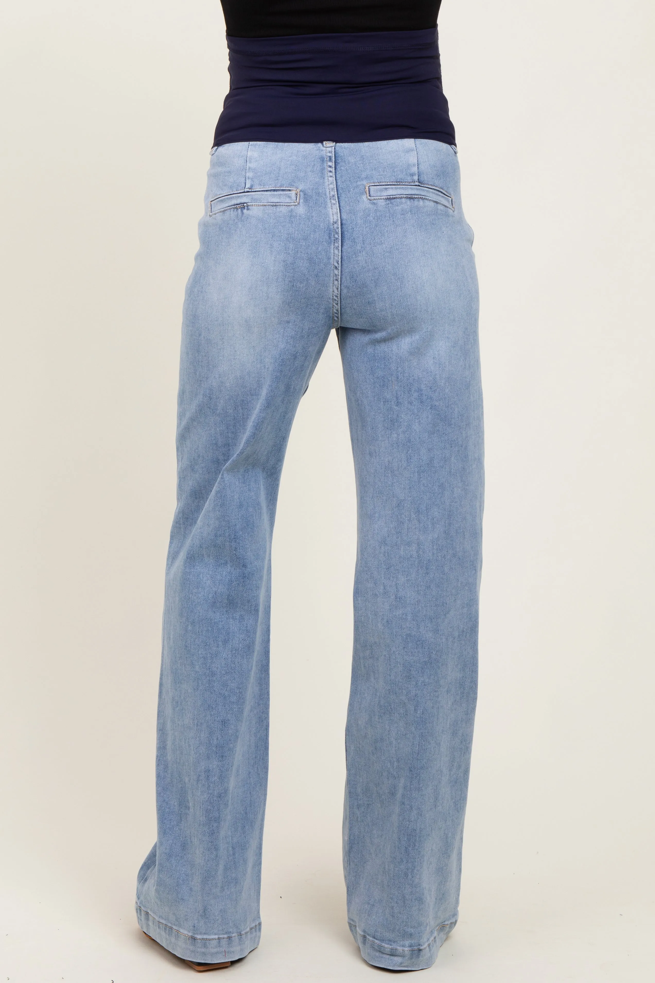 Light Blue Vintage Wash Wide Leg Maternity Jeans sold by Pinkblush product image thumbnail 5
