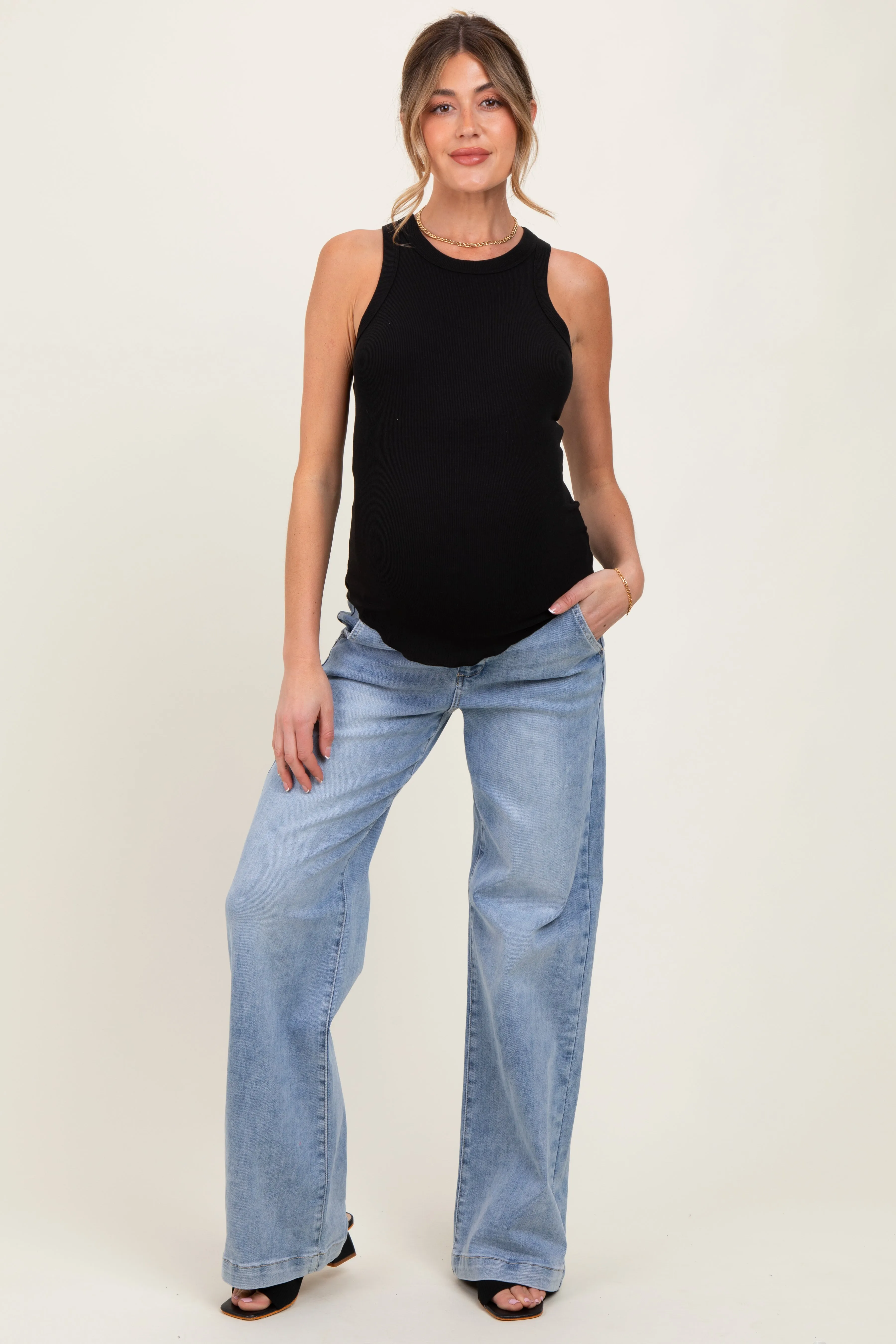 Light Blue Vintage Wash Wide Leg Maternity Jeans sold by Pinkblush product image thumbnail 2