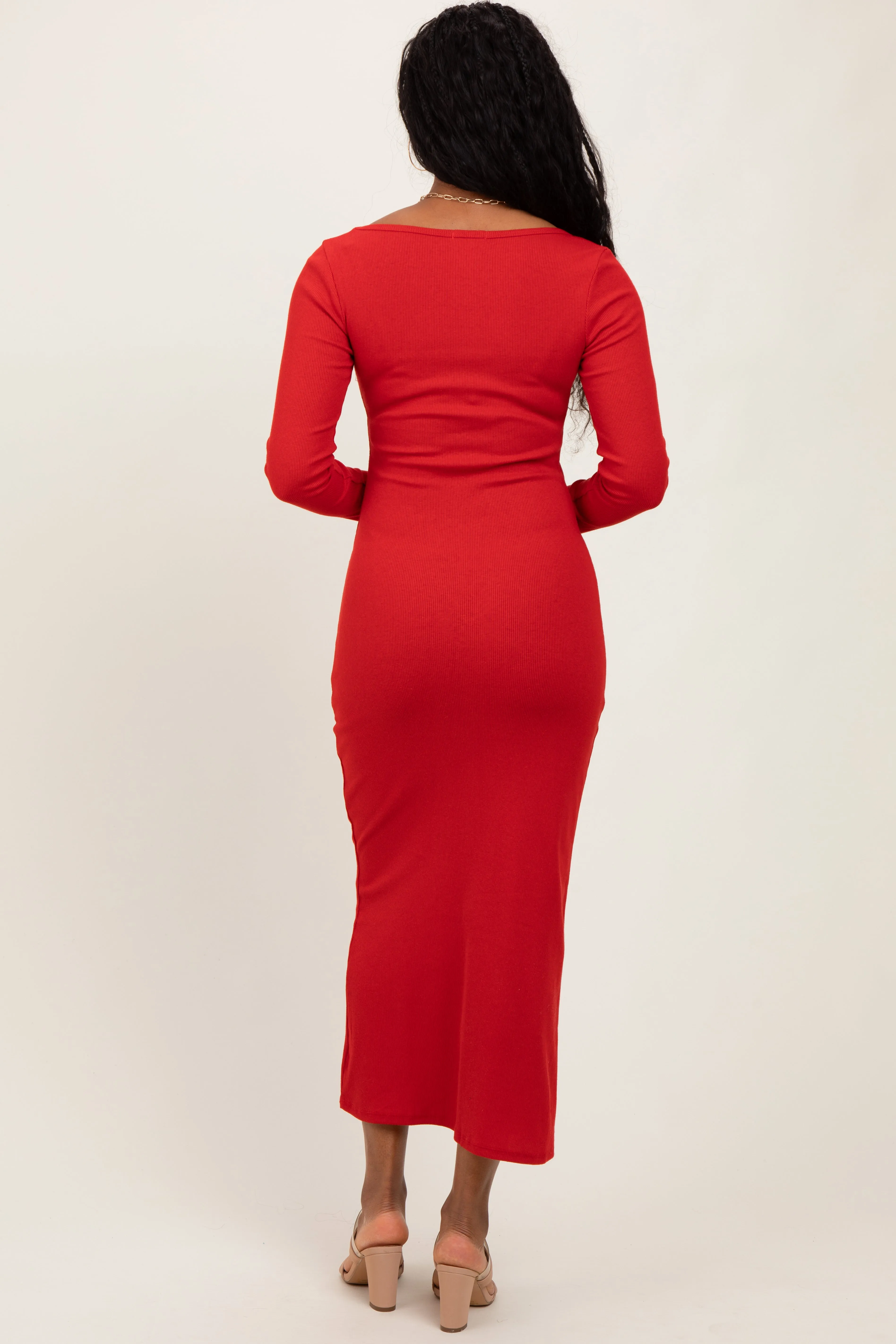 Red Scoop Neck Long Sleeve Midi Dress sold by Pinkblush product image thumbnail 4