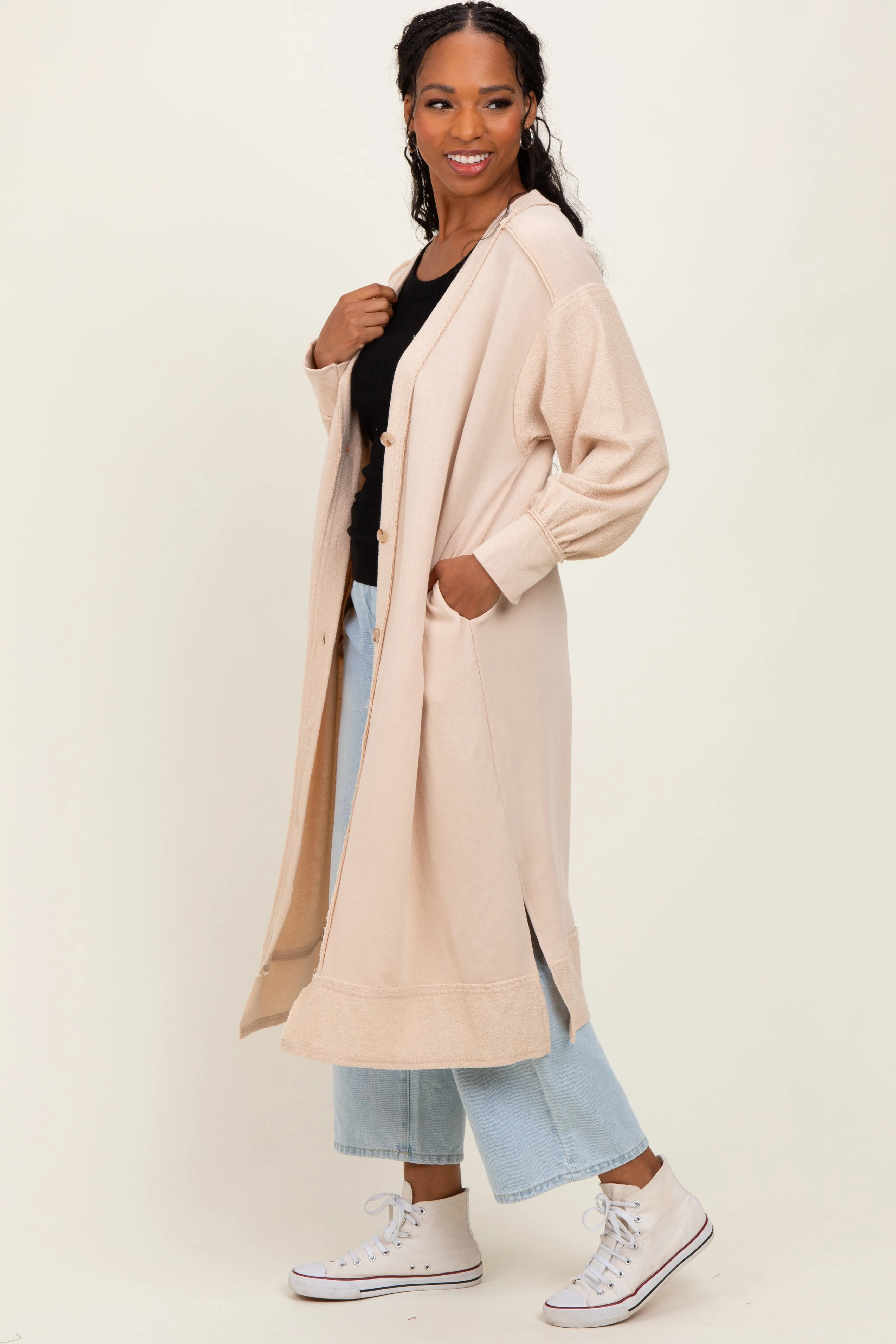 Cream Button Down Long Cardigan sold by Pinkblush product image thumbnail 2