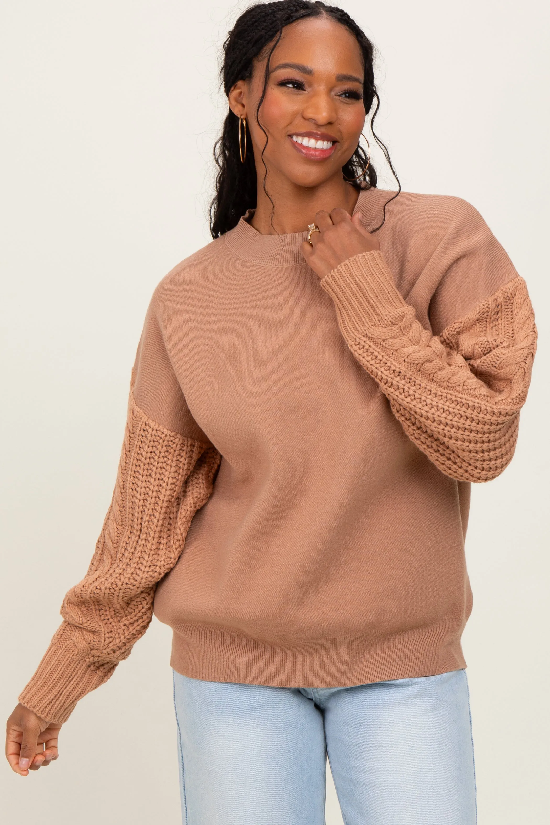 Camel Contrast Knit Sleeve Sweater sold by Pinkblush product image thumbnail 2