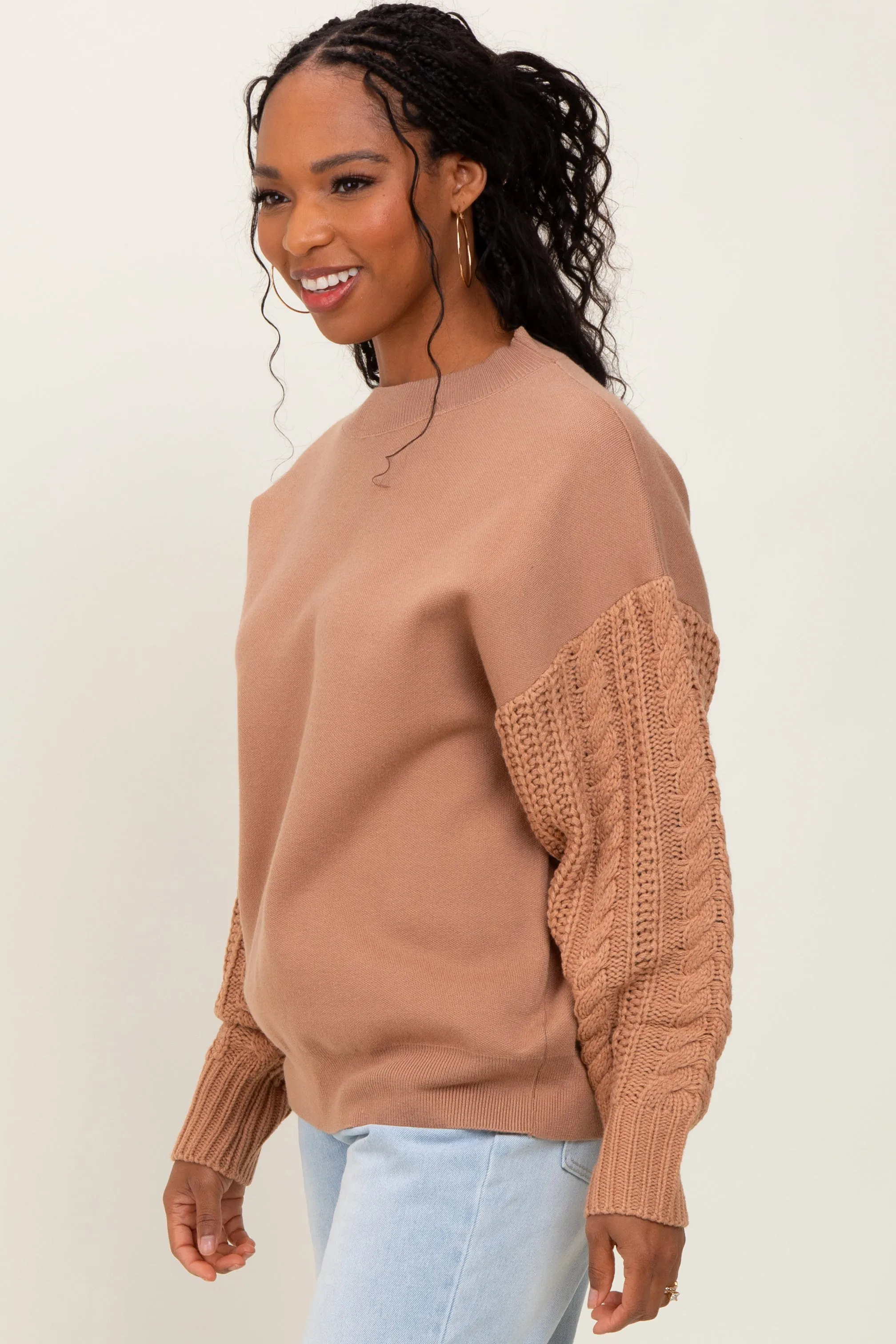 Camel Contrast Knit Sleeve Sweater sold by Pinkblush product image thumbnail 3