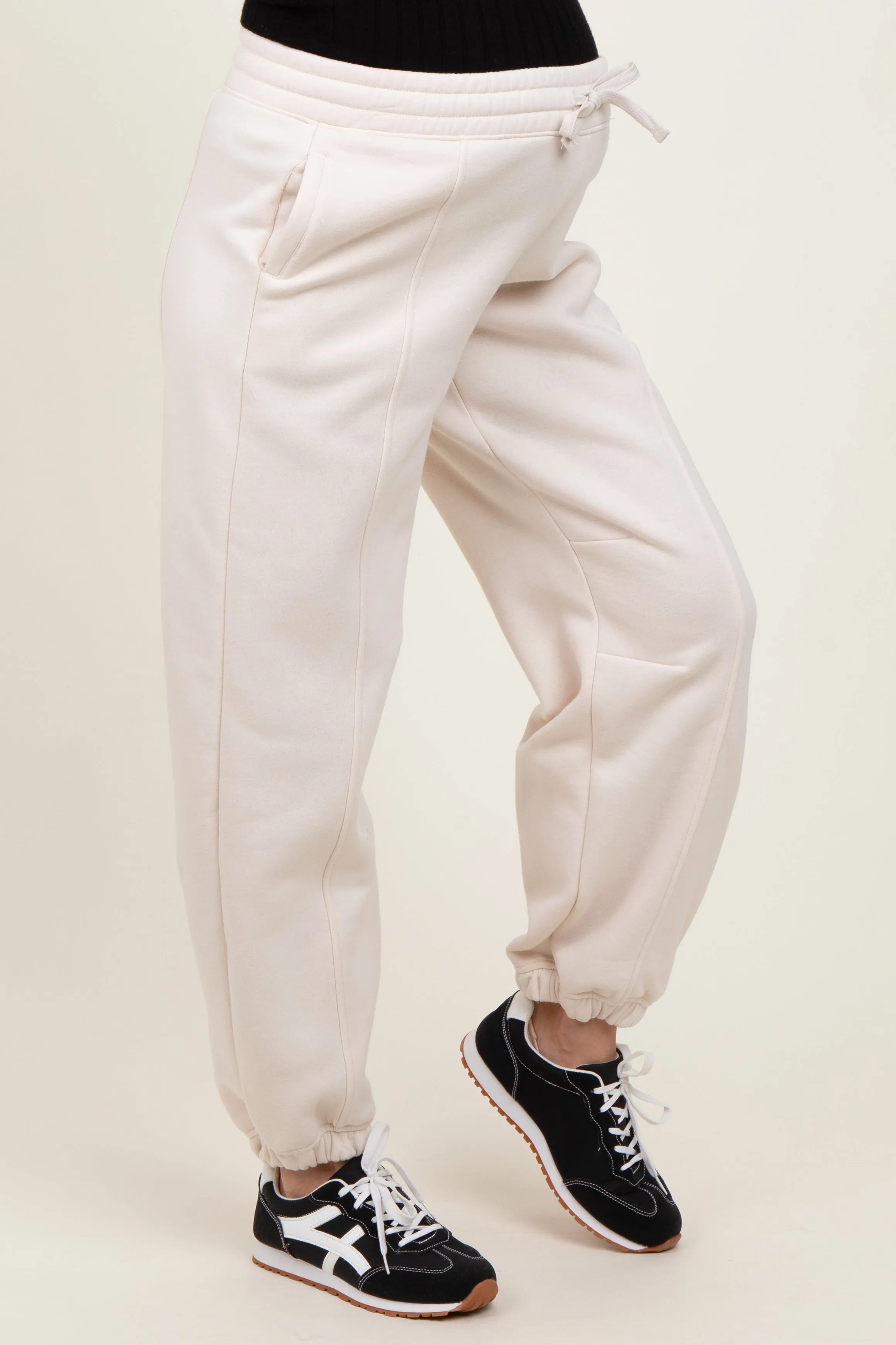 Cream Drawstring Relaxed Fit Maternity Sweatpants sold by Pinkblush product image thumbnail 4