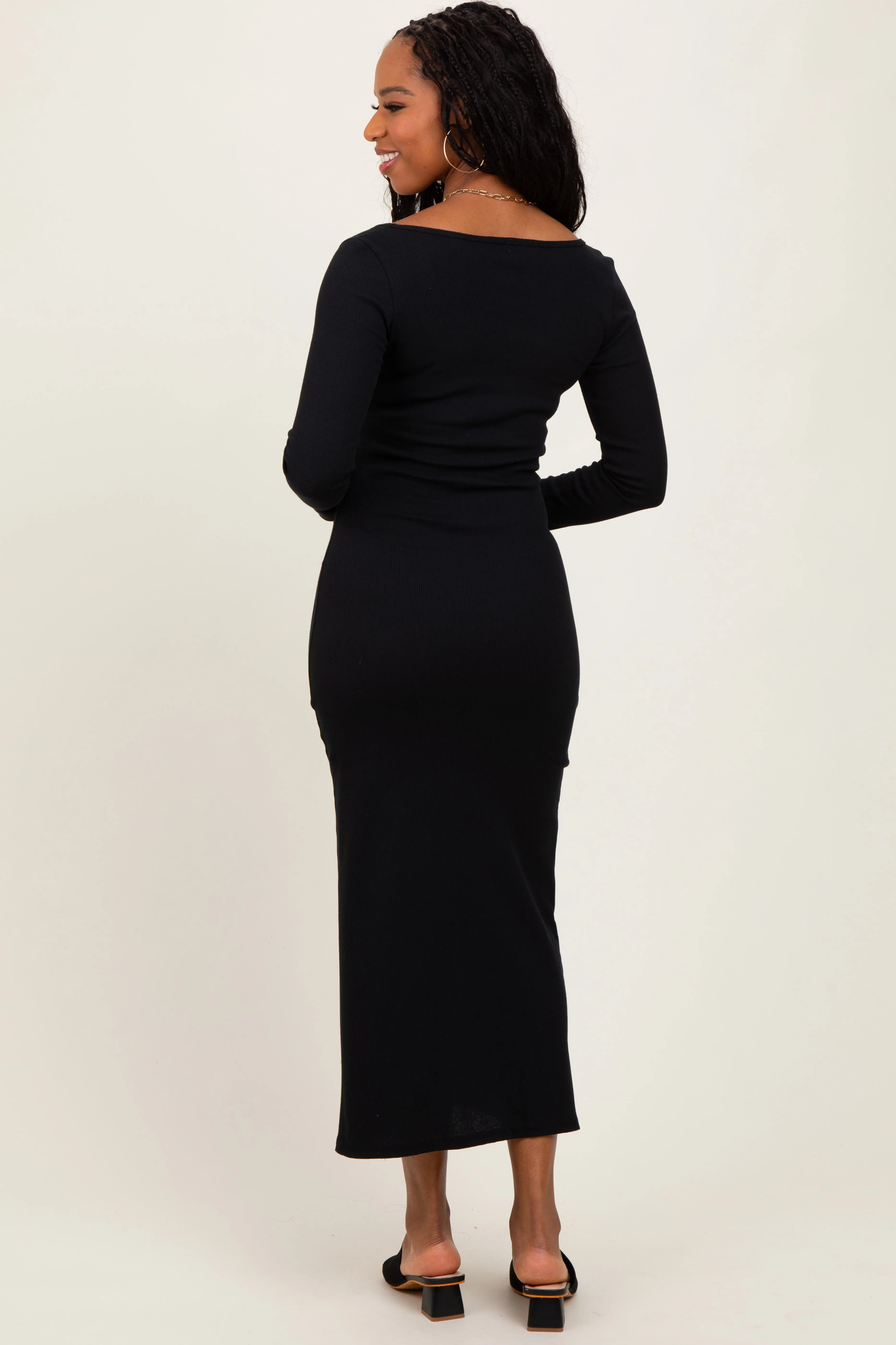 Black Scoop Neck Long Sleeve Midi Dress sold by Pinkblush product image thumbnail 4