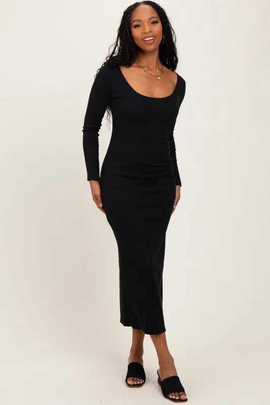 Black Scoop Neck Long Sleeve Midi Dress sold by Pinkblush