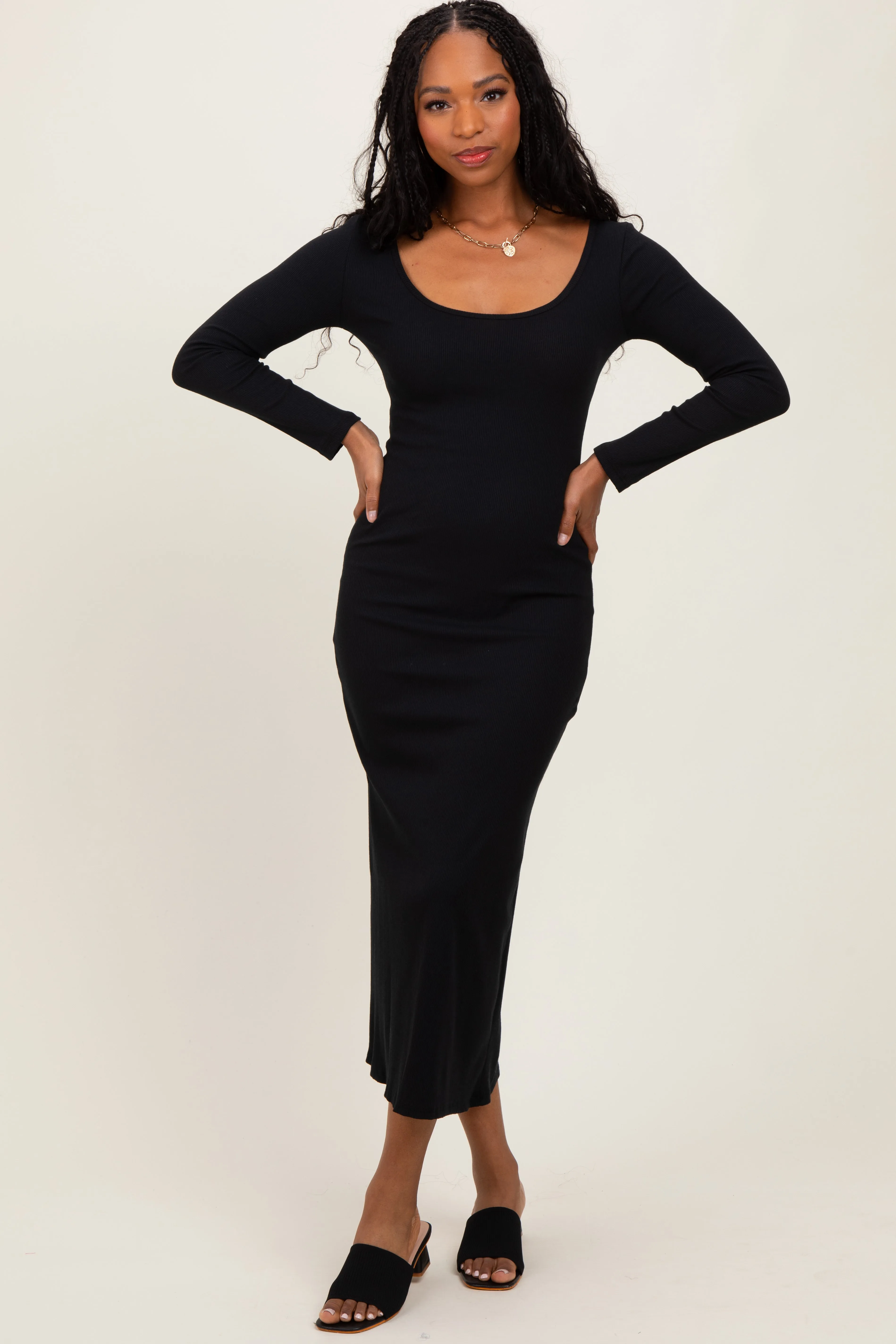 Black Scoop Neck Long Sleeve Midi Dress sold by Pinkblush product image thumbnail 2