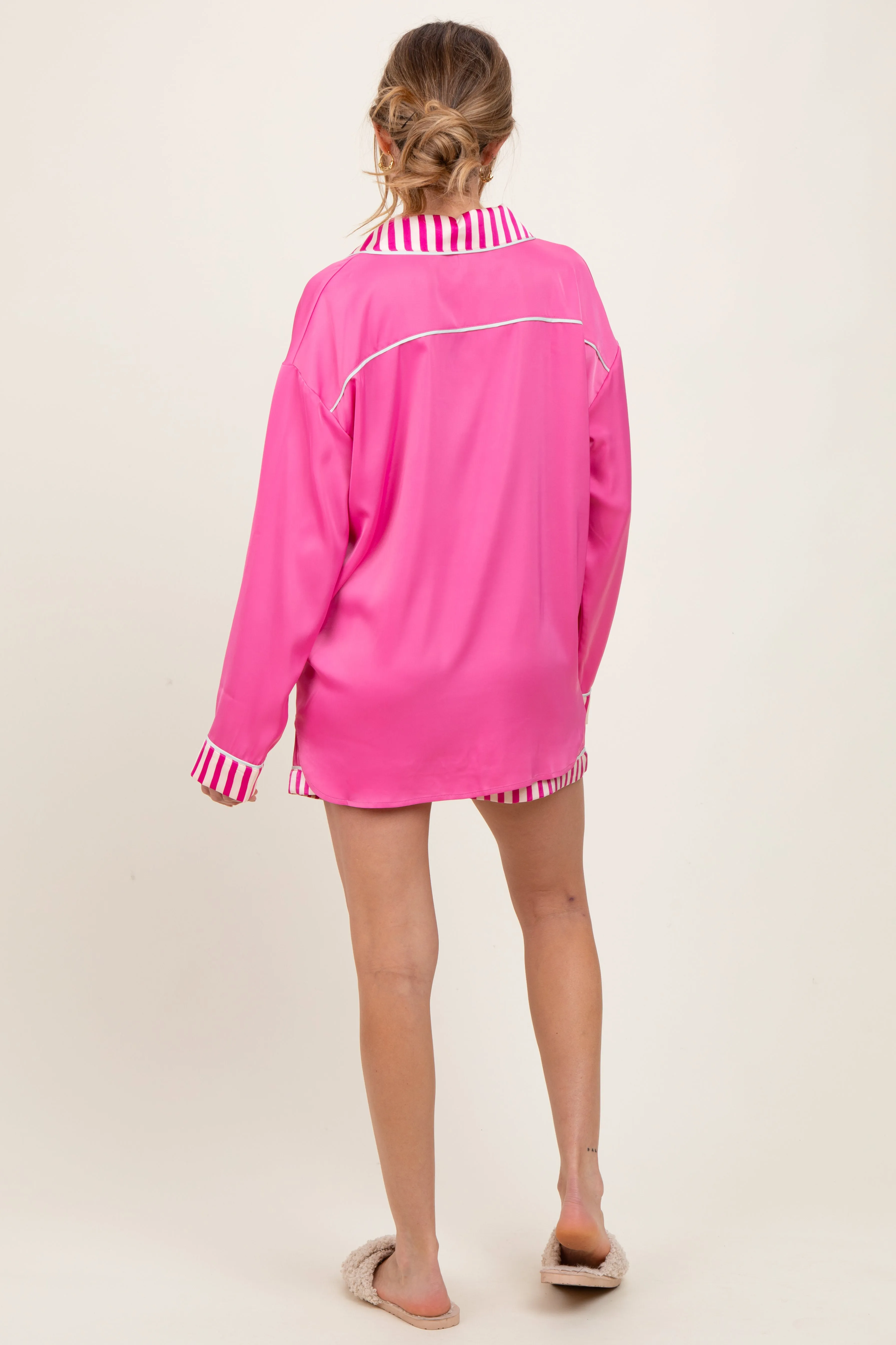 Fuchsia Satin Contrast Stripe Pajama Short Maternity Set sold by Pinkblush product image thumbnail 4