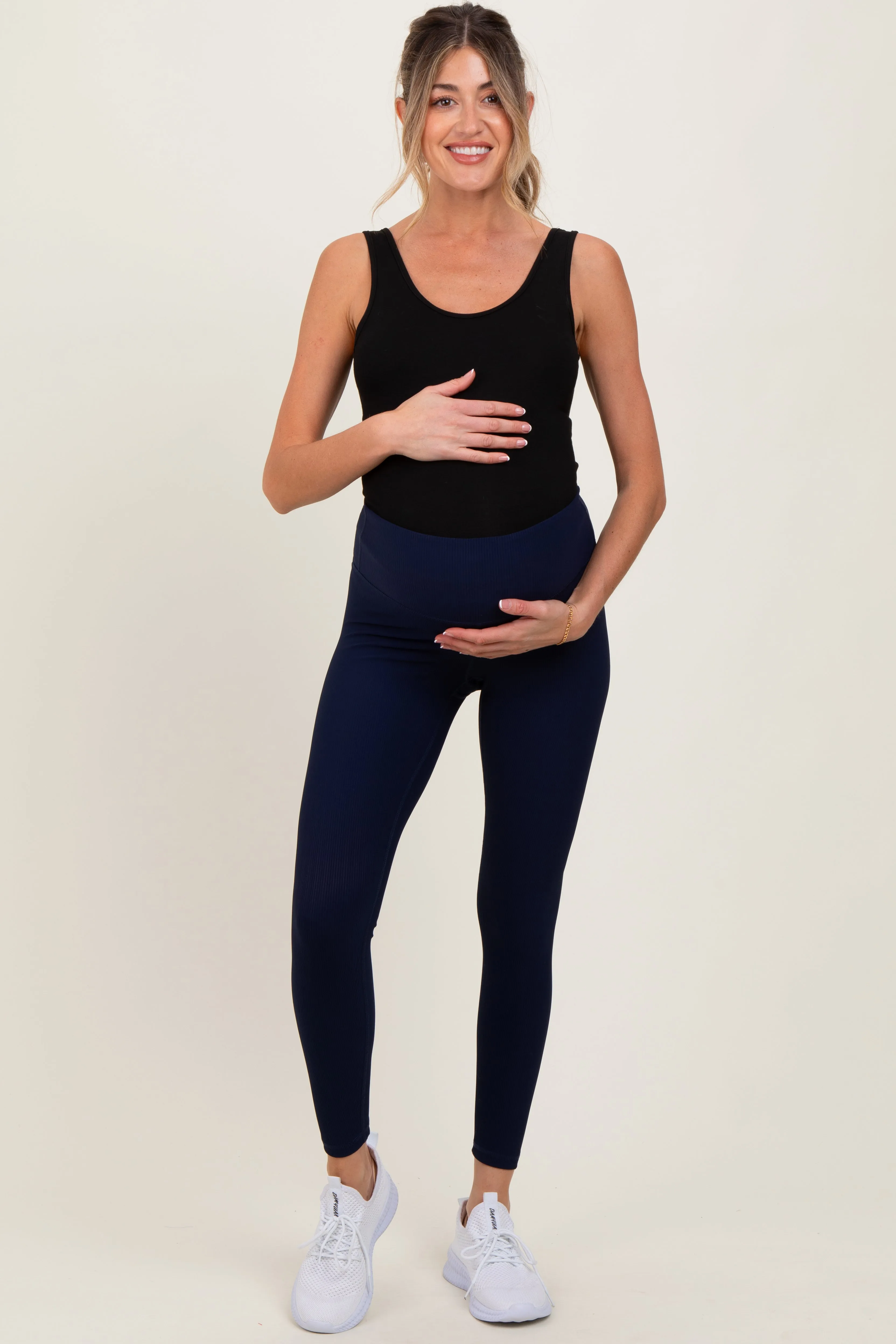 Navy Ribbed Maternity Leggings sold by Pinkblush